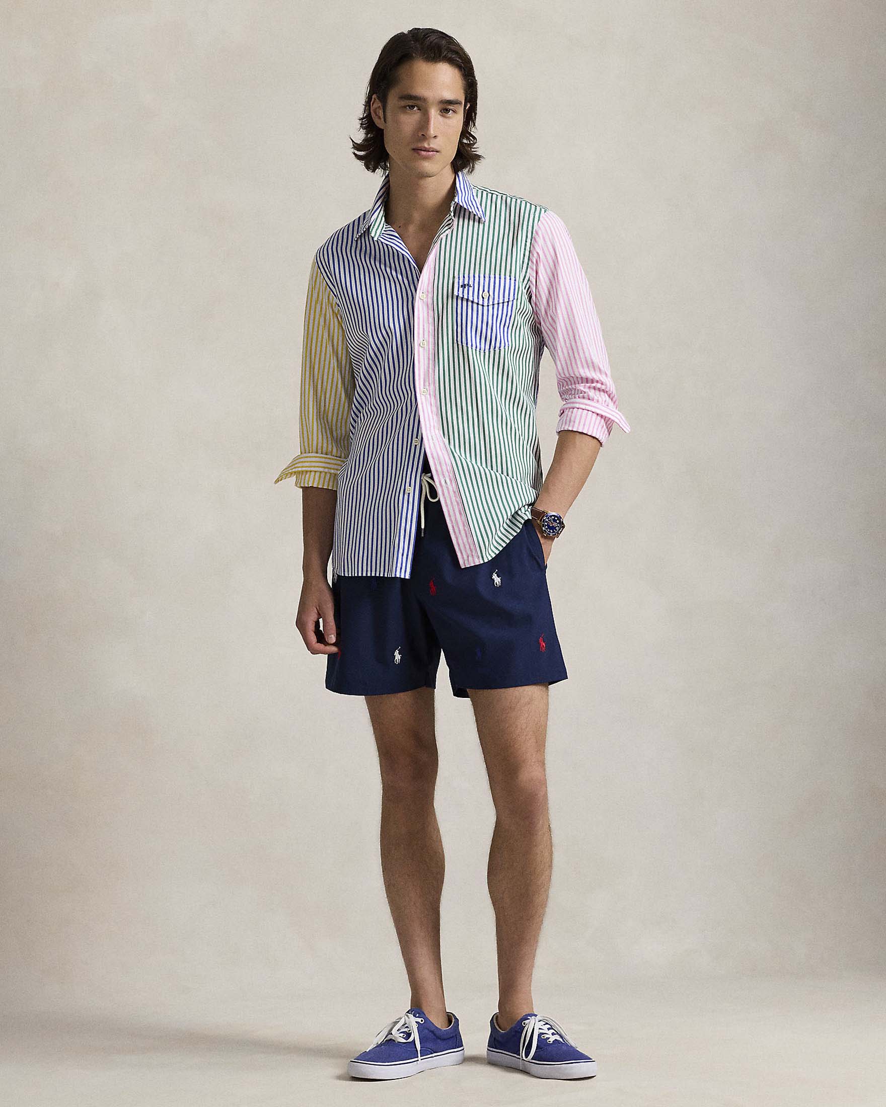 Boxer mare blu Polo Ralph Lauren con logo pony multicolor ricamato all over