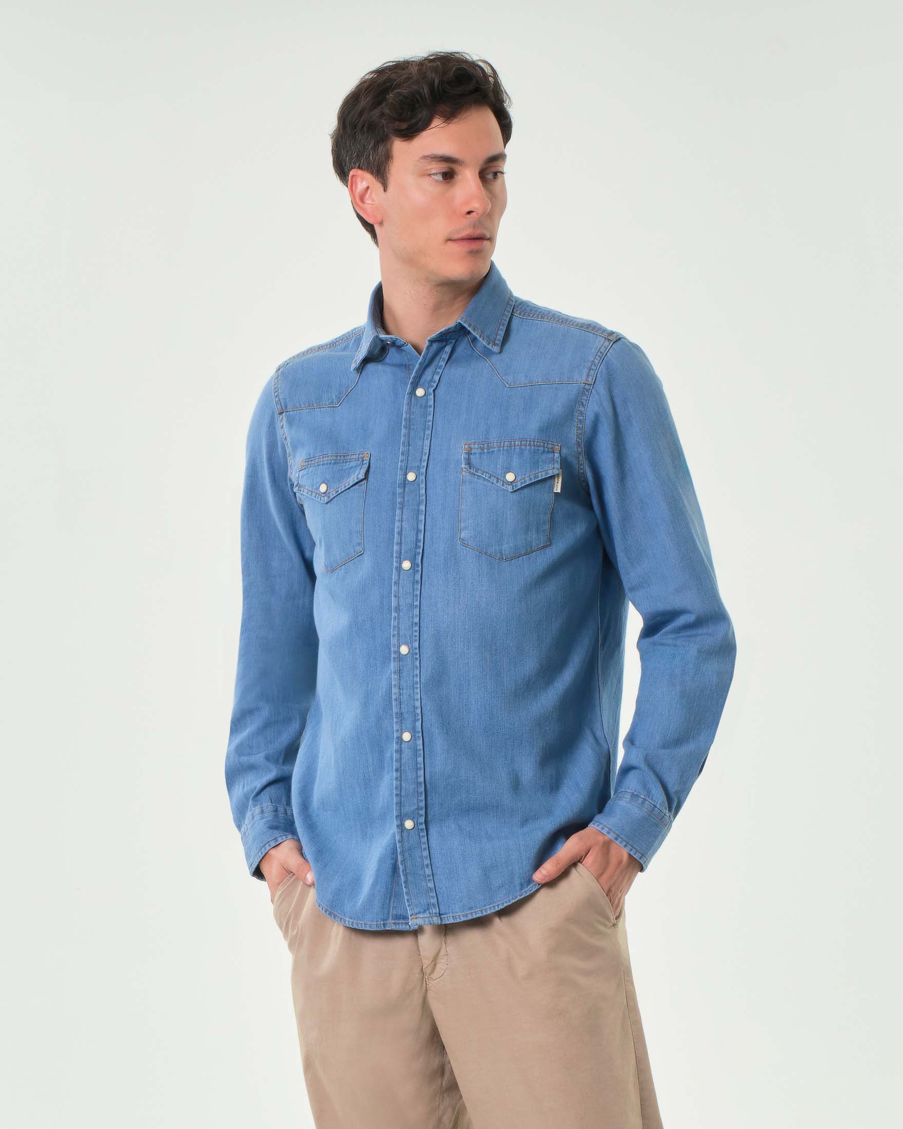 Camicia western Roy Roger's in denim lavaggio chiaro stone washed
