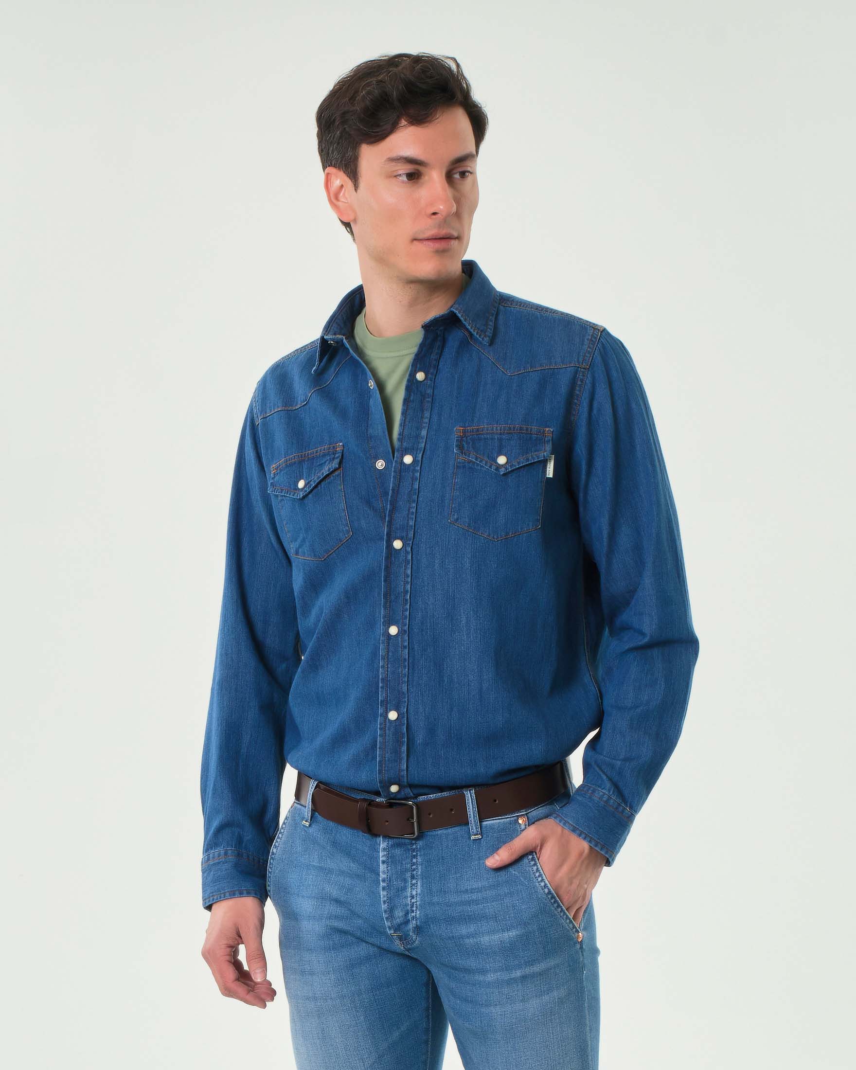 Camicia western in denim lavaggio medio stone washed