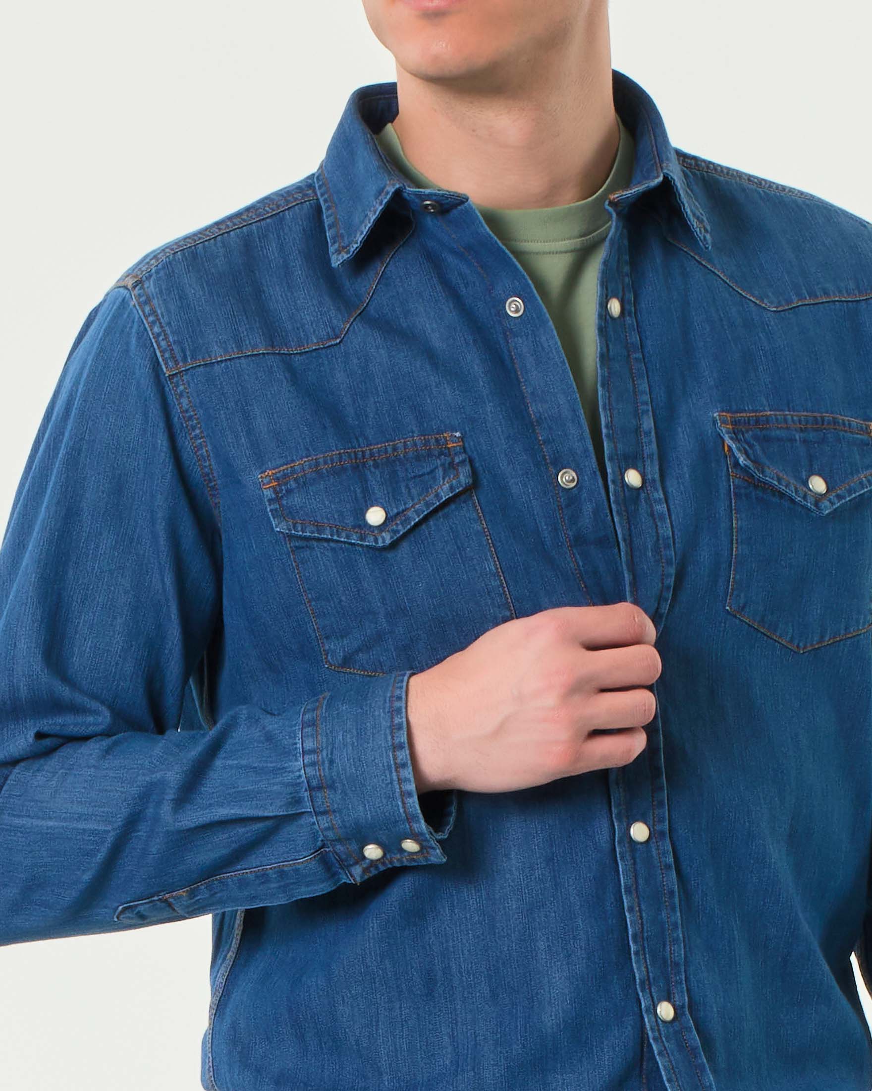 Camicia western Roy Roger's in denim lavaggio medio stone washed image