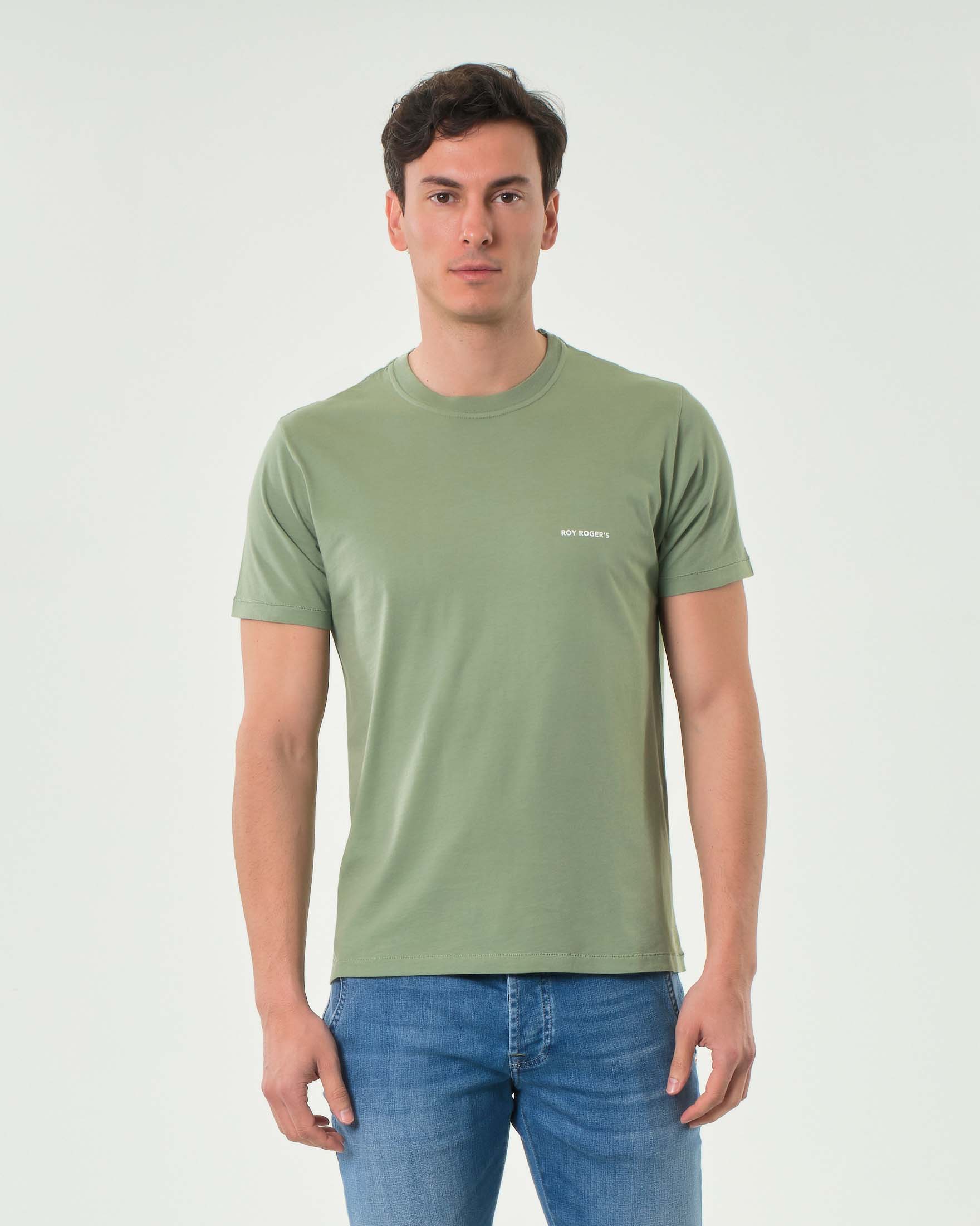 T-shirt mezza manica Roy Roger's salvia in pima cotton con logo scritta piccolo sul petto