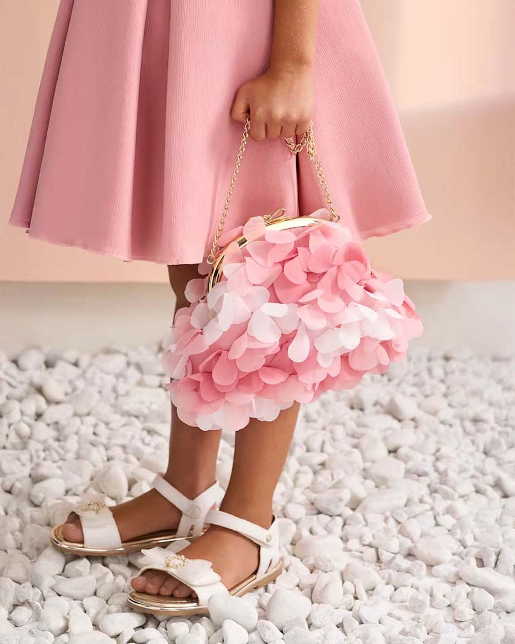 Borsa clutch Abel & Lula bianca e rosa con petali