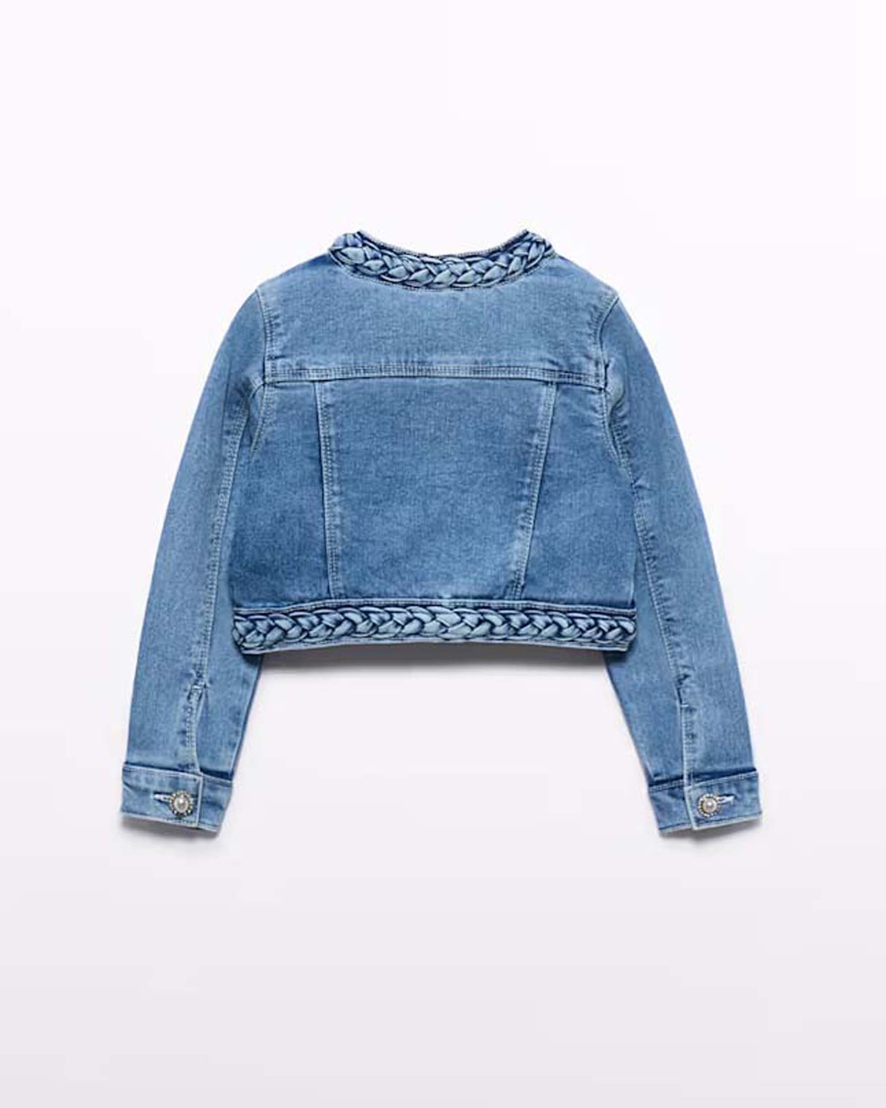 Giacca in denim Abel & Lula cropped con perline e dettagli trecce image