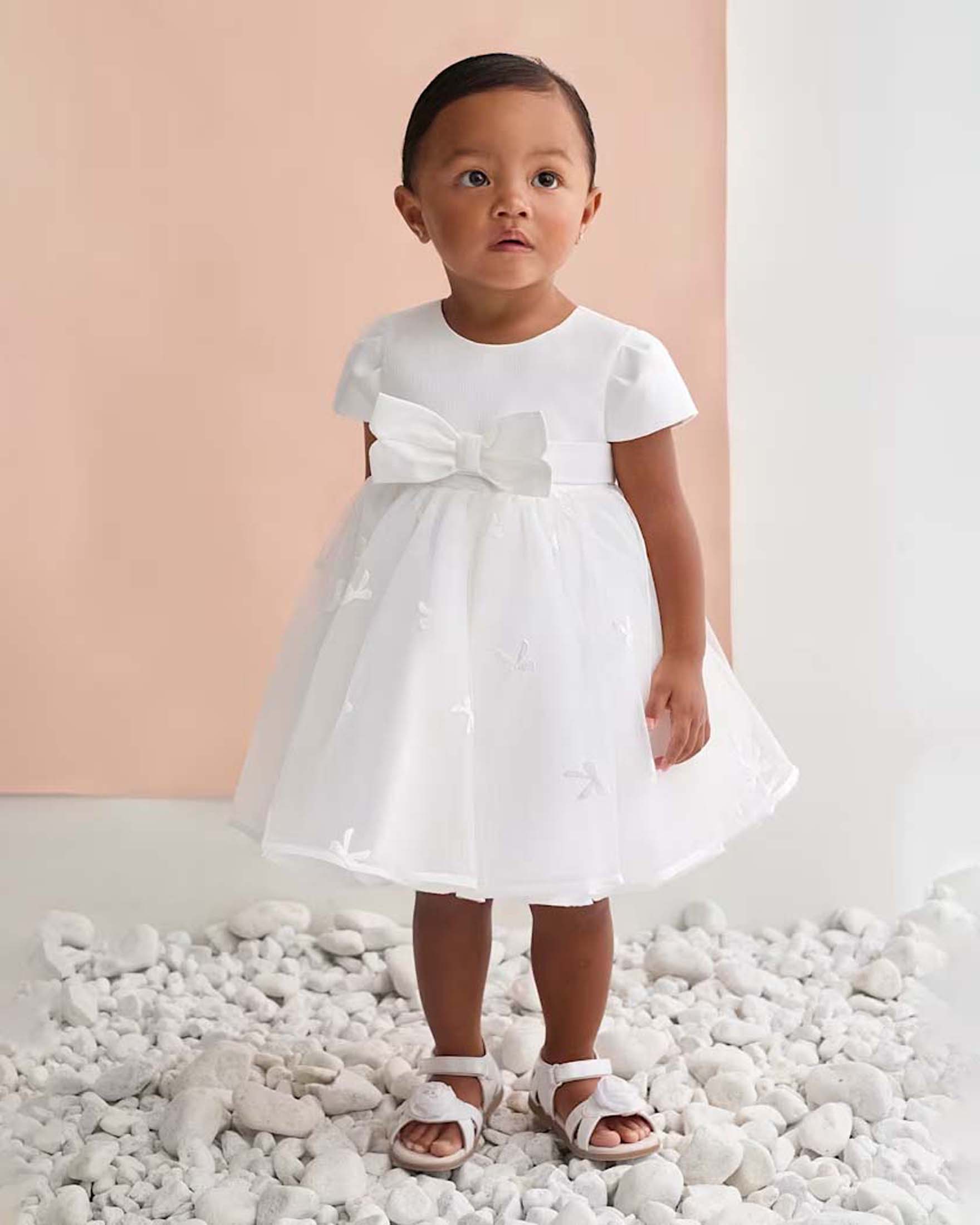 Abito fit and flare bianco Abel & Lula in tulle con fiocchi