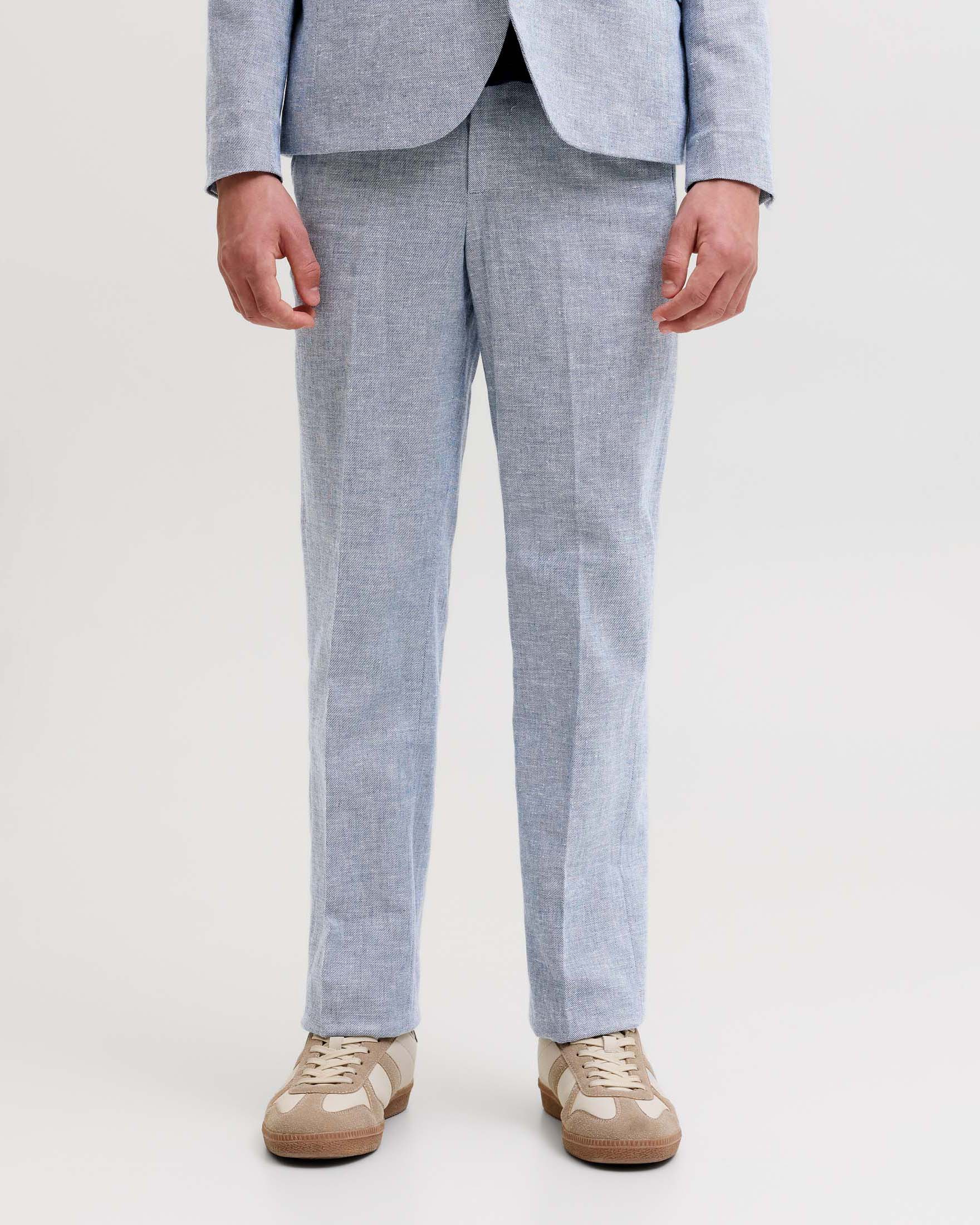 Pantalone azzurro in cotone misto lino