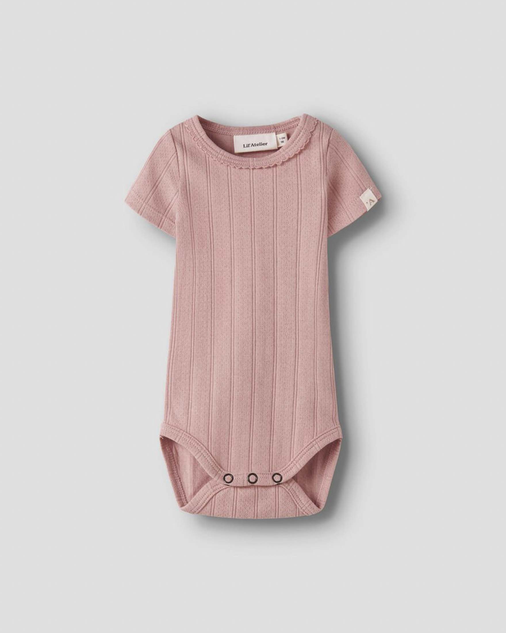 Body Lil'Atelier in cotone punzonato rosa a maniche corte