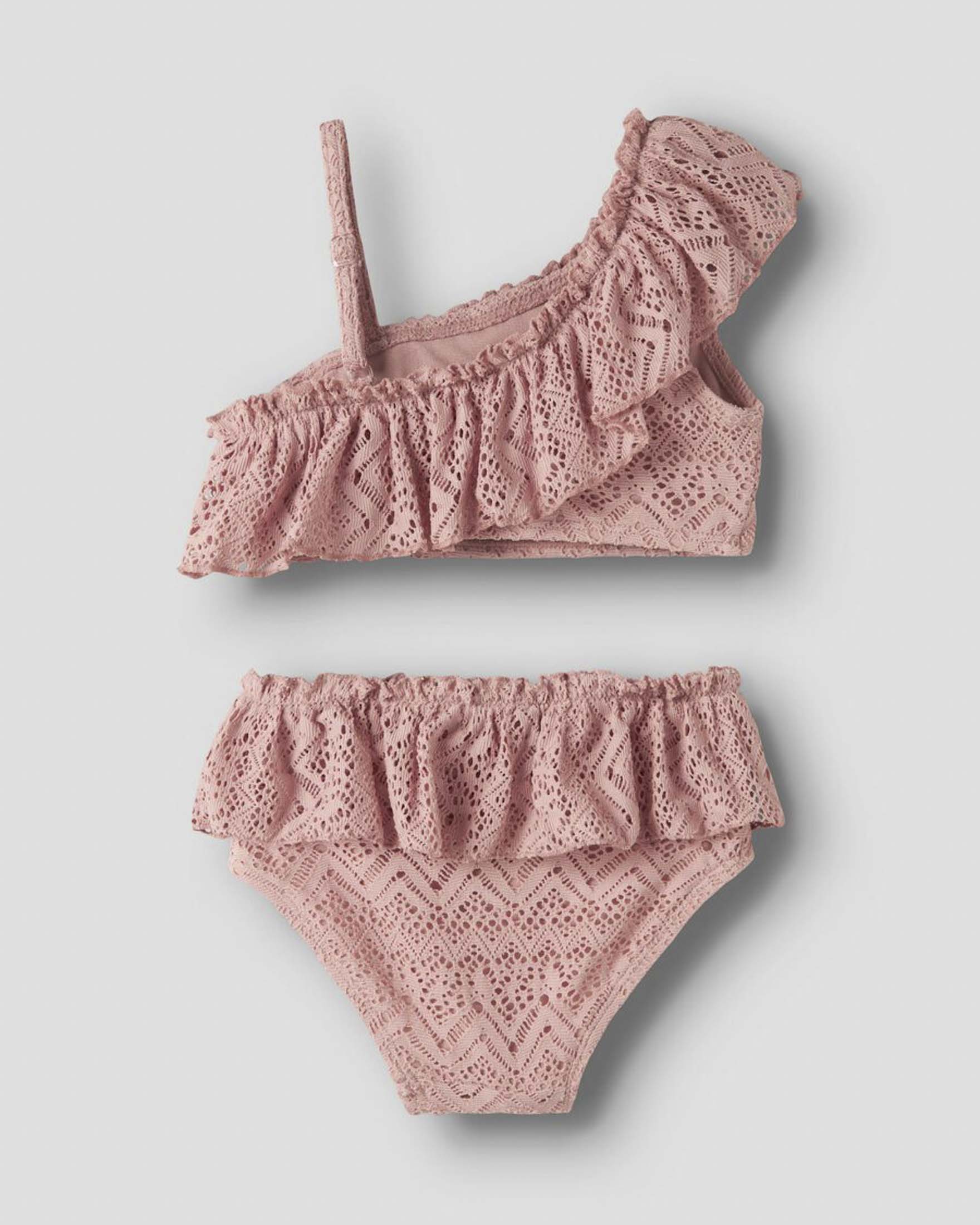 Bikini Lil'Atelier monospalla rosa con rouches e pizzo image