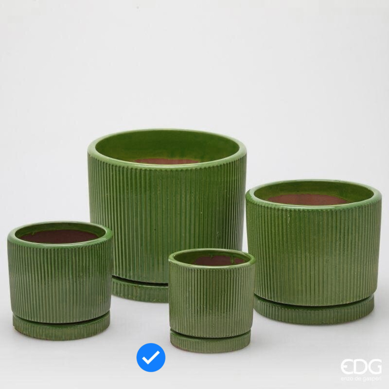 Vaso in Ceramica Glaze Righe Rotondo Verde S4 M1 d.16 h.15 Edg