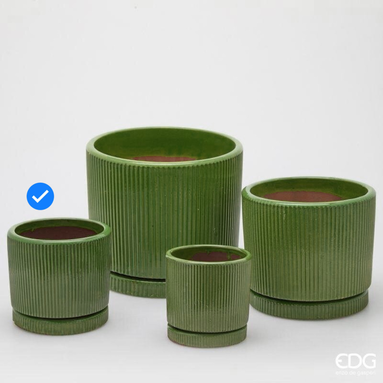 Vaso in Ceramica Glaze Righe Rotondo Verde S4 M2 d.20 h.18 Edg