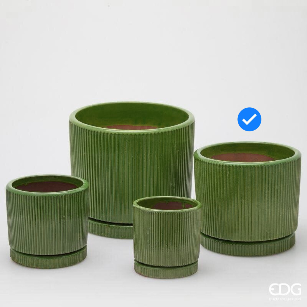Vaso in Ceramica Glaze Righe Rotondo Verde S4 M3 d.26 h.22 Edg