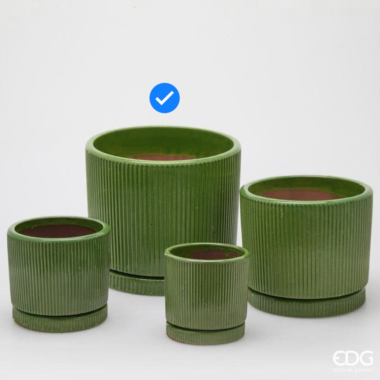 Vaso in Ceramica Glaze Righe Rotondo Verde S4 M4 d.33 h.28 Edg