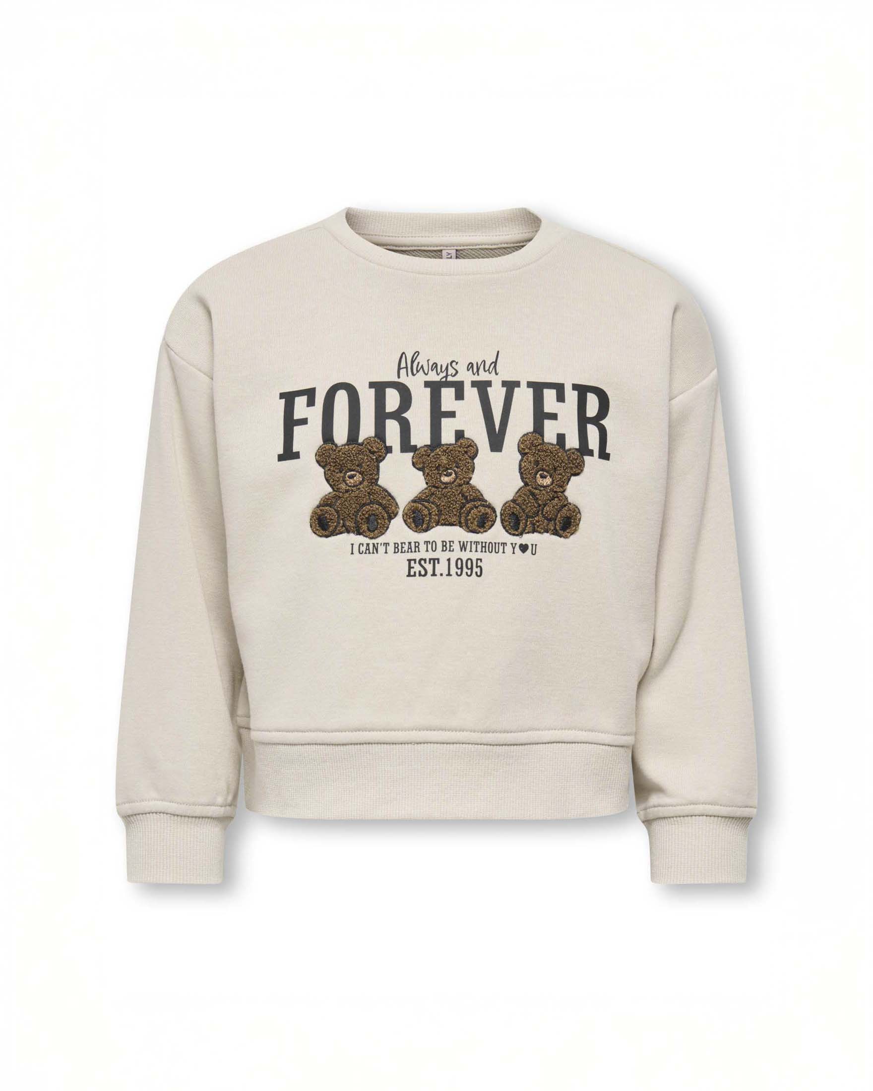 Felpa Kids Only beige in cotone con orsetti e scritta Forever