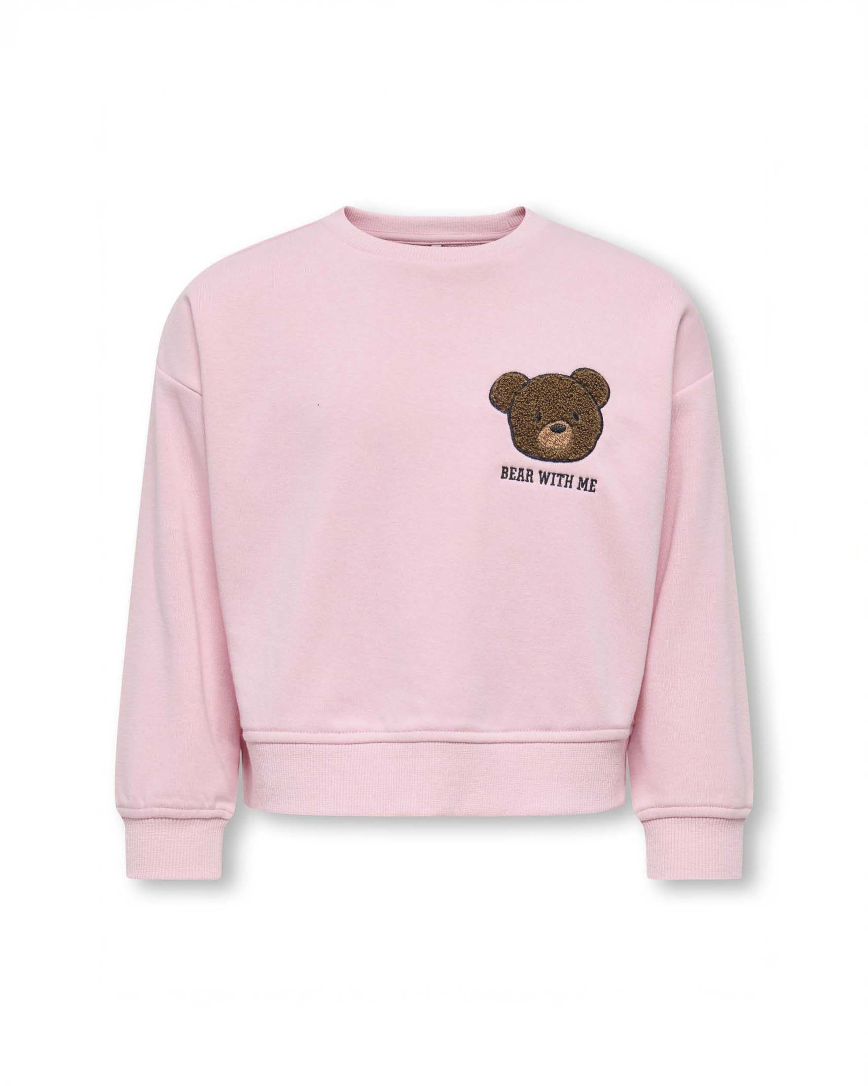 Felpa Kids Only rosa in cotone con orsetto e scritta Bear with me