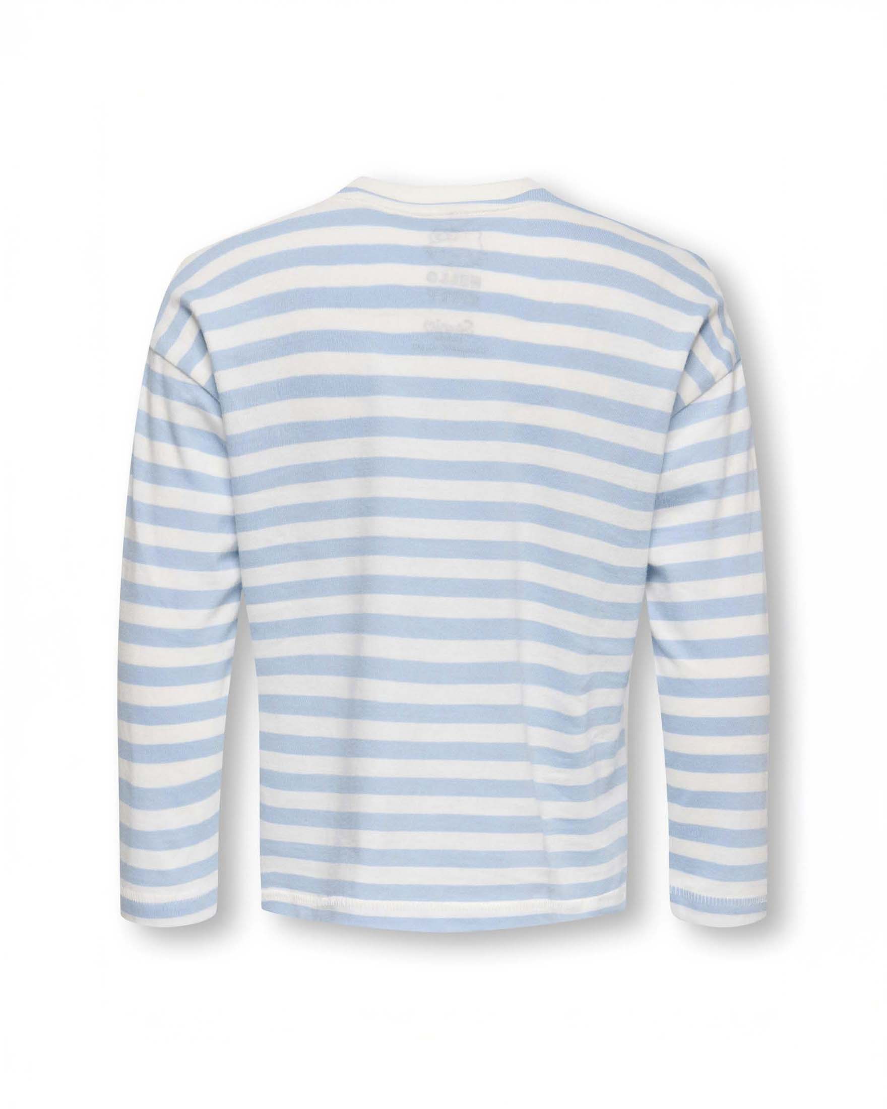 T-shirt Kids Only a righe azzurre e bianche a maniche lunghe con stampa Hello Kitty image