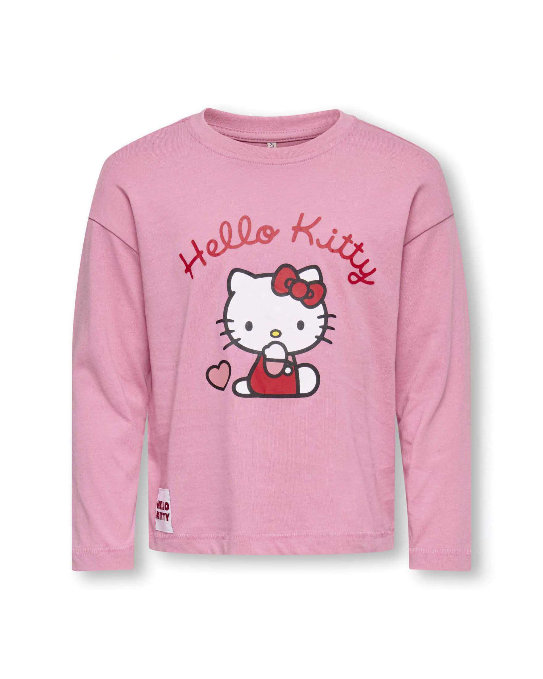 T-shirt Kids Only rosa a maniche lunghe con stampa Hello Kitty
