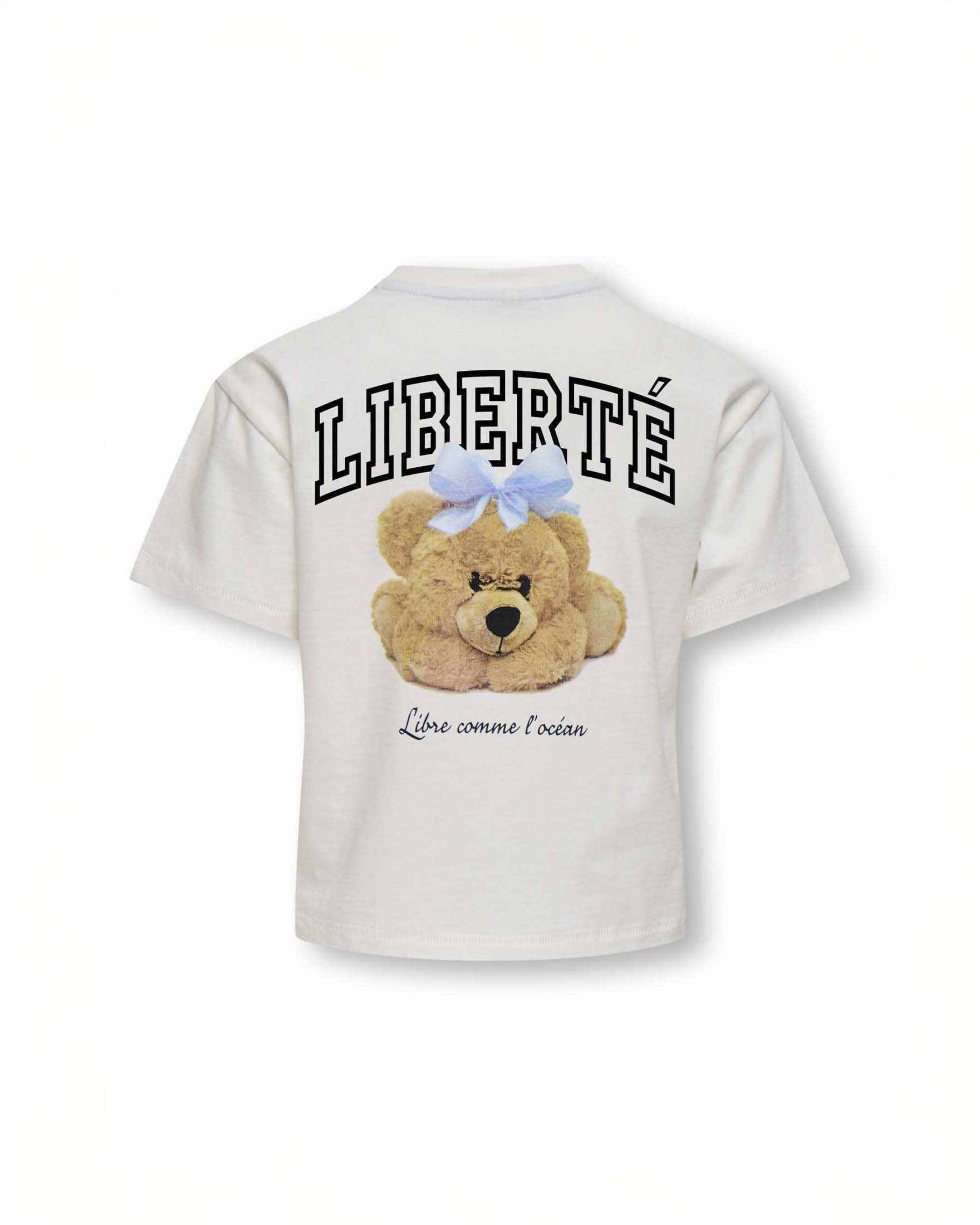T-shirt Kids Only bianca a maniche corte con stampa orsetto Liberté image
