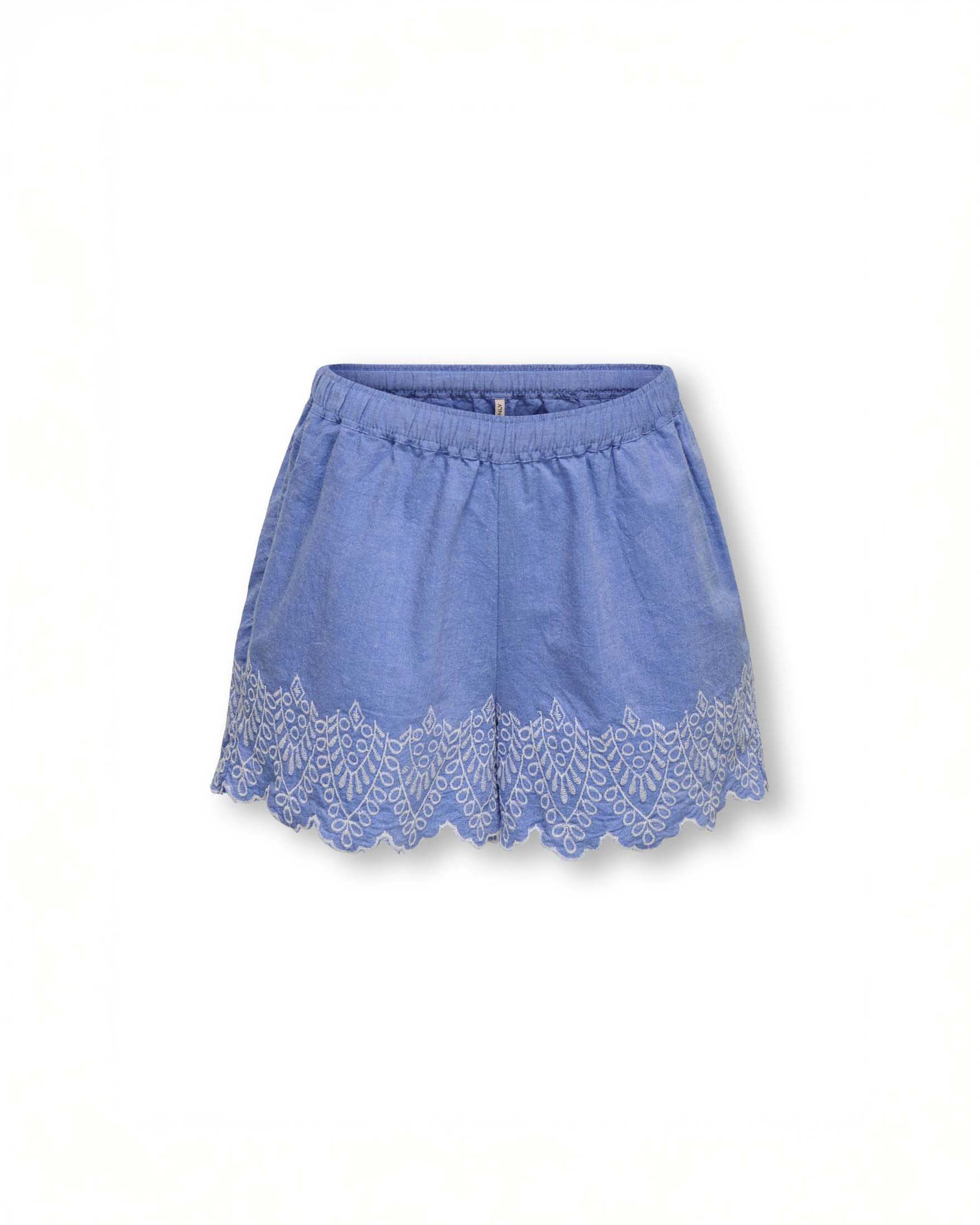 Short azzurro Kids Only in puro cotone con ricami bianchi