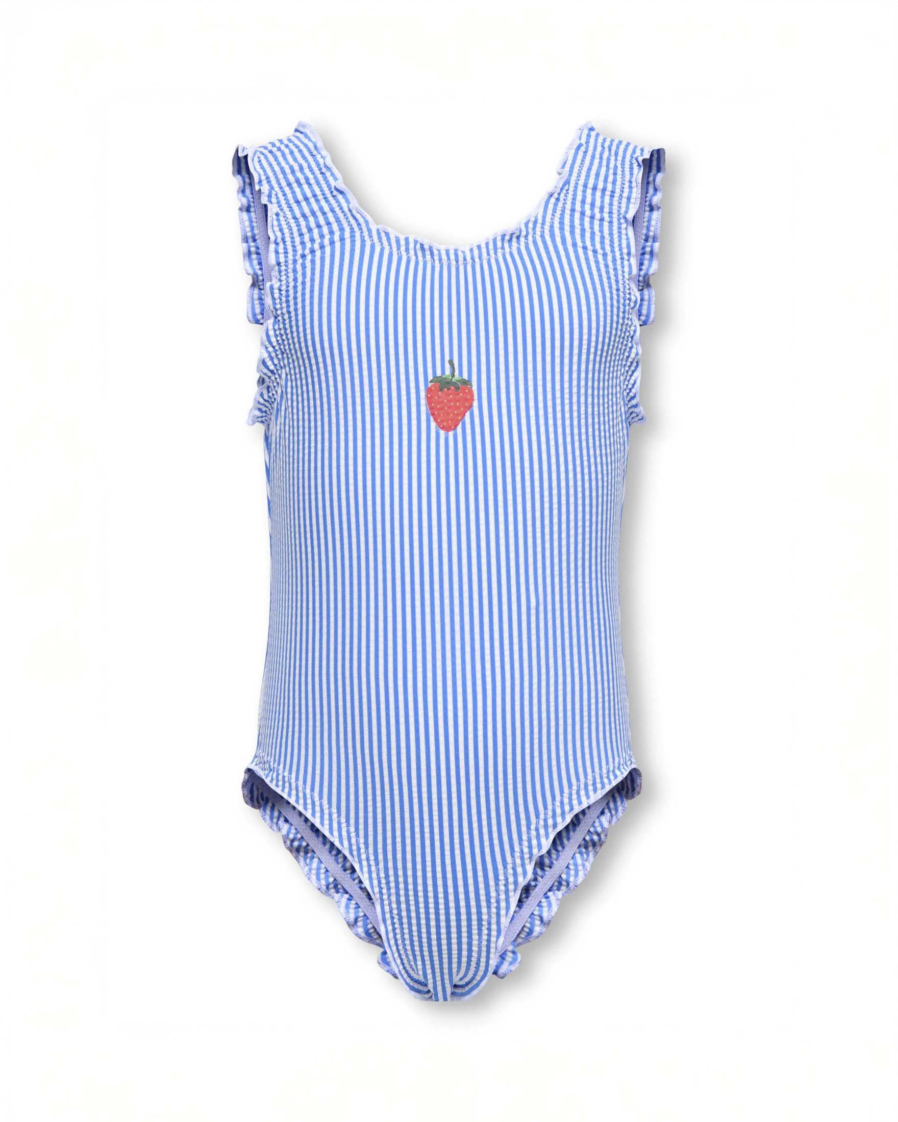 Costume intero Kids Only a righe blu e bianche in misto poliammide con fragolina