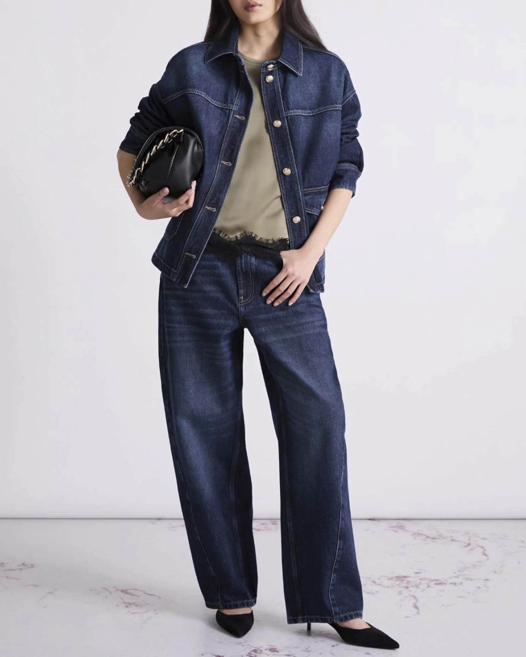 Giacca camicia over Marella in denim di cotone blu con tasche applicate