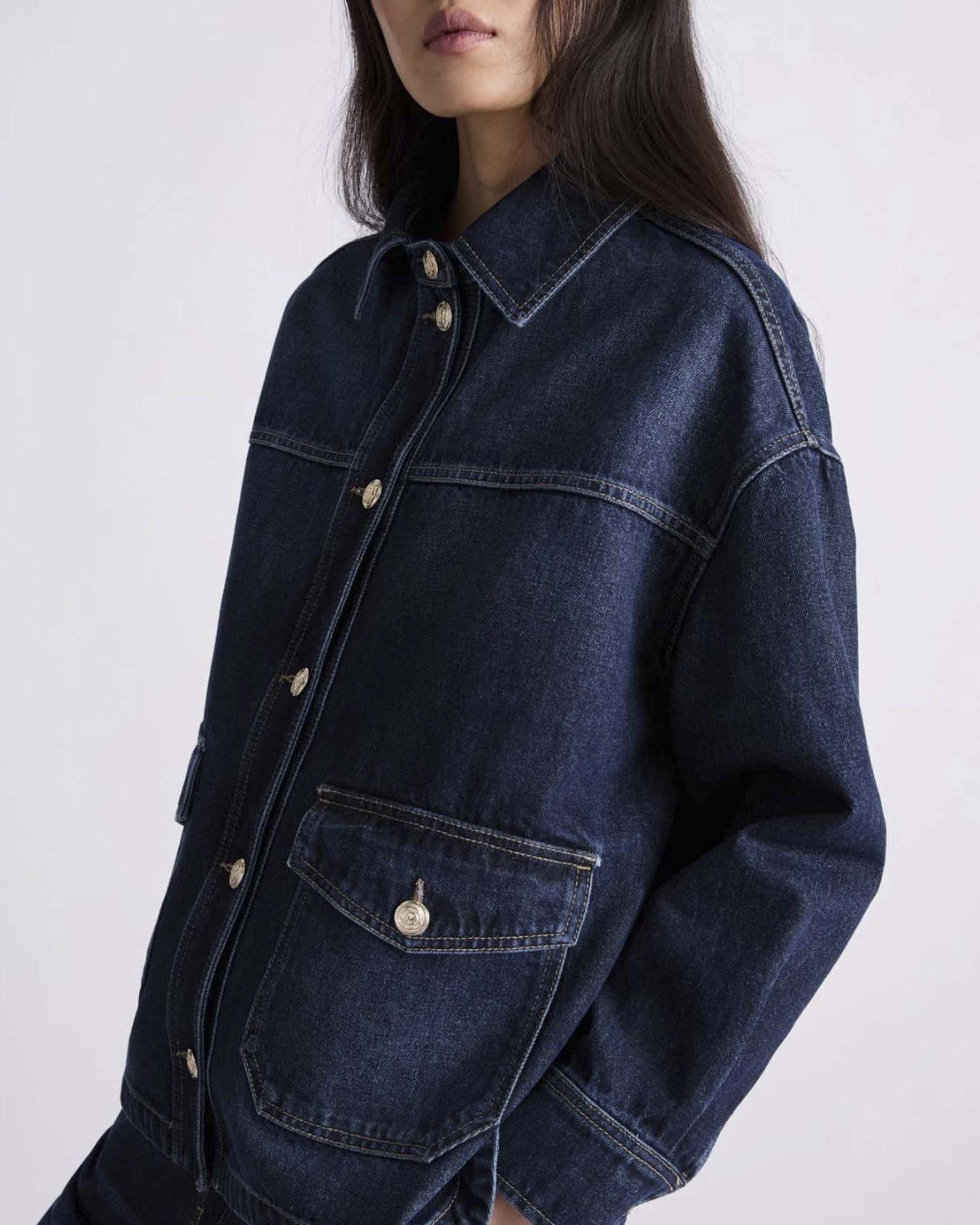 Giacca camicia over Marella in denim di cotone blu con tasche applicate