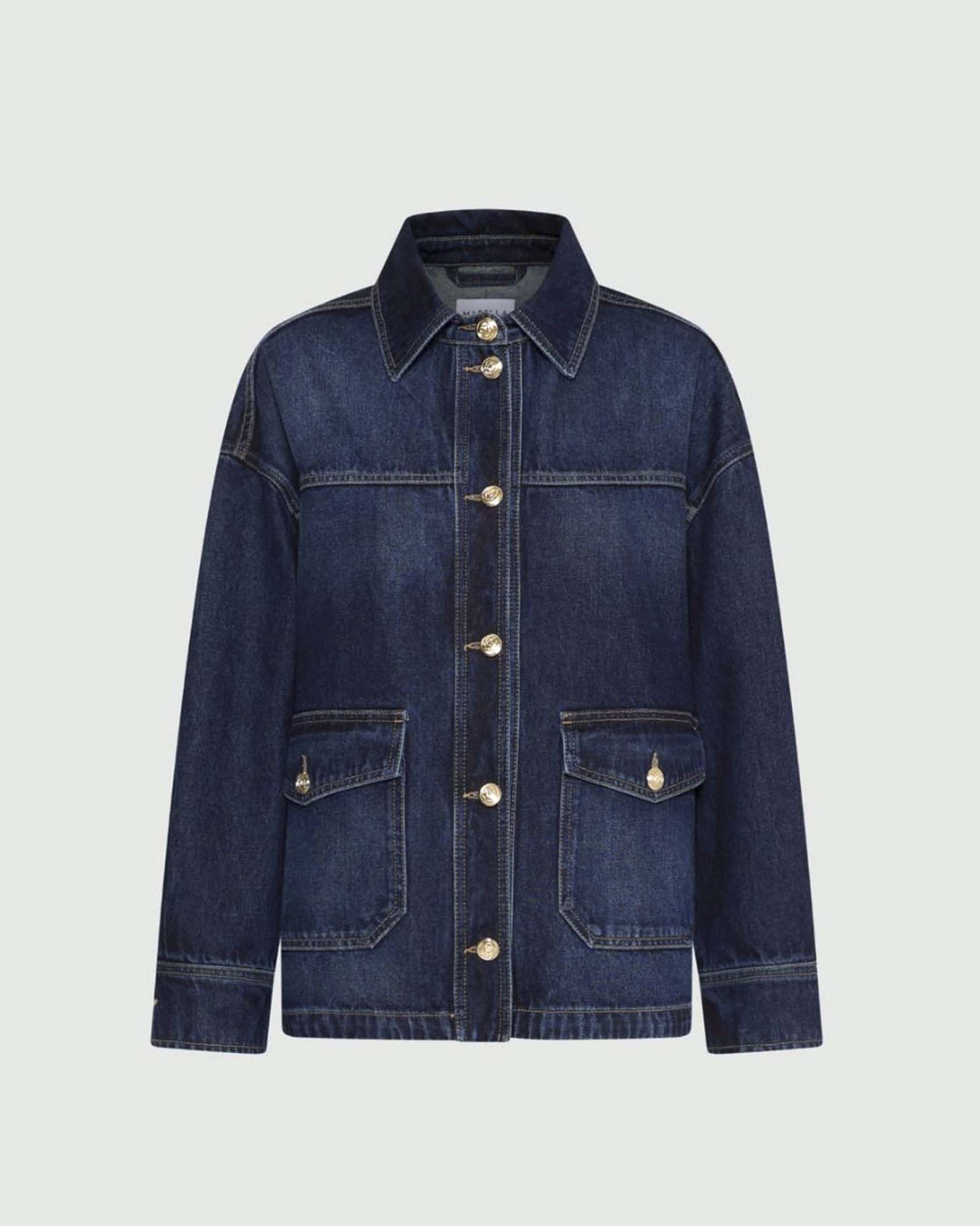 Giacca camicia over Marella in denim di cotone blu con tasche applicate