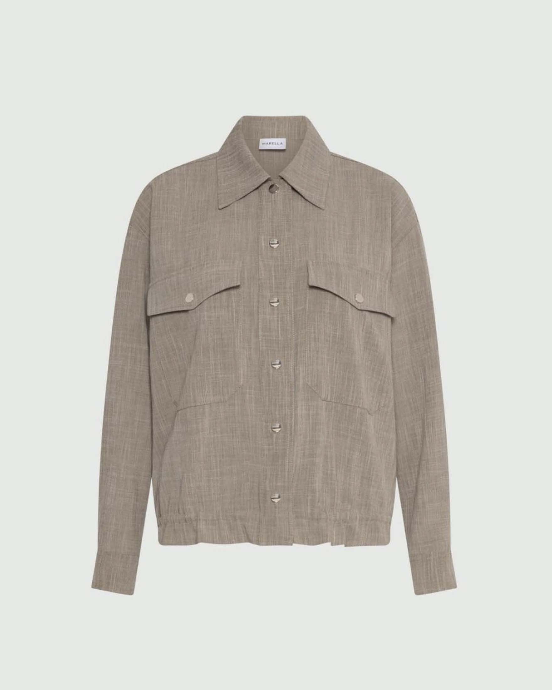 Giacca camicia sahariana Marella color khaki in misto viscosa con coulisse e tasche con patta