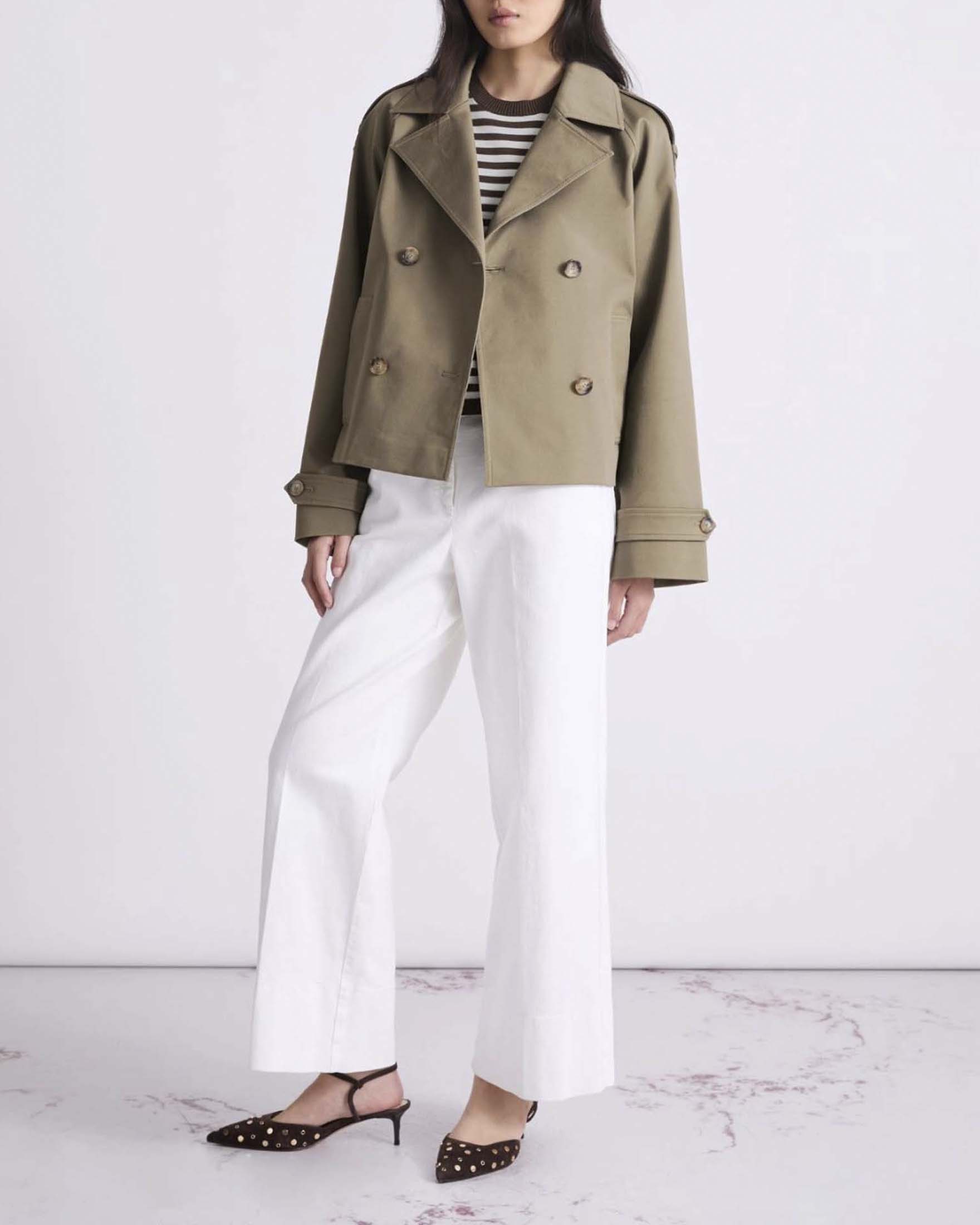 Trench corto doppiopetto Marella color khaki in gabardina di cotone stretch