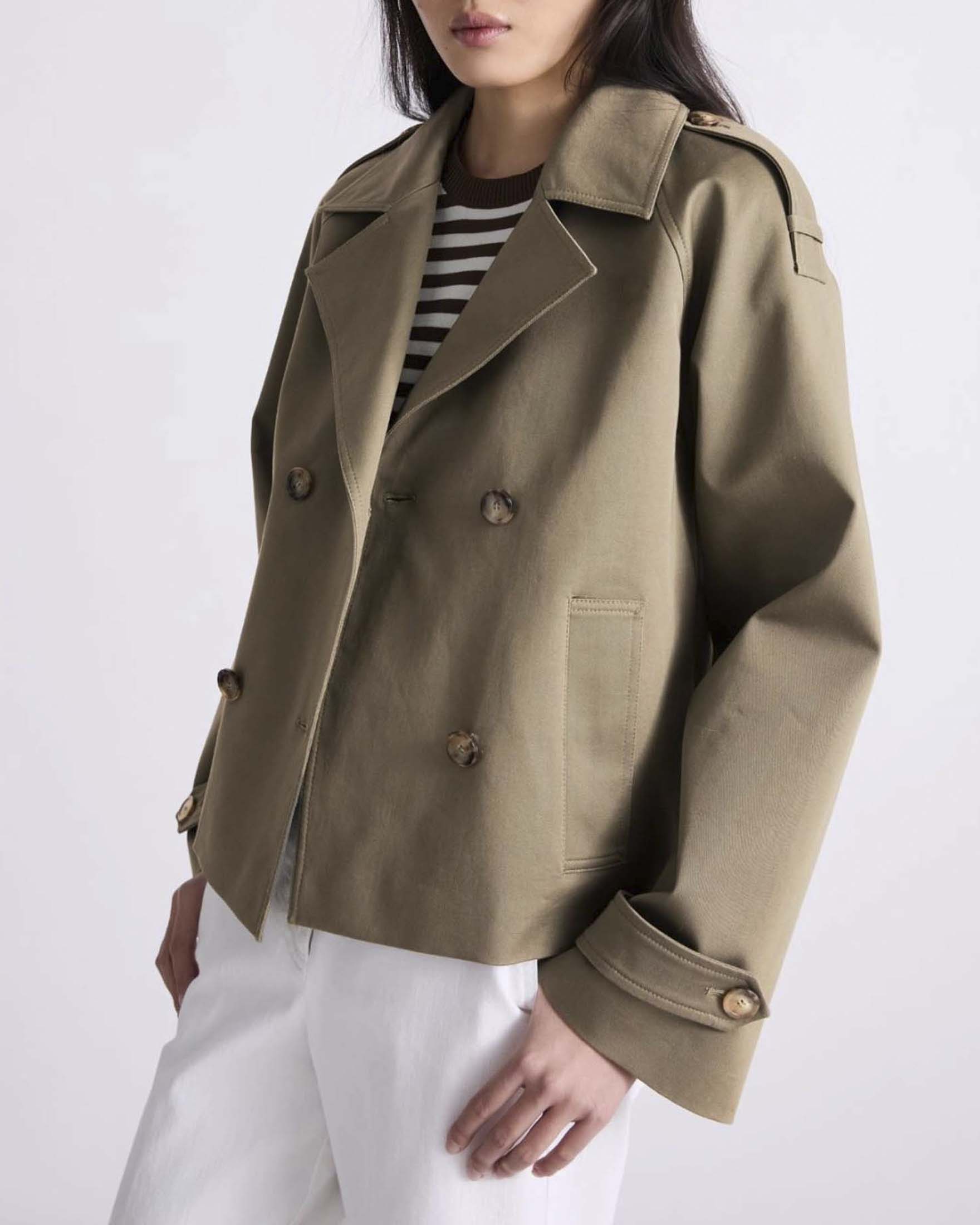 Trench corto doppiopetto Marella color khaki in gabardina di cotone stretch image