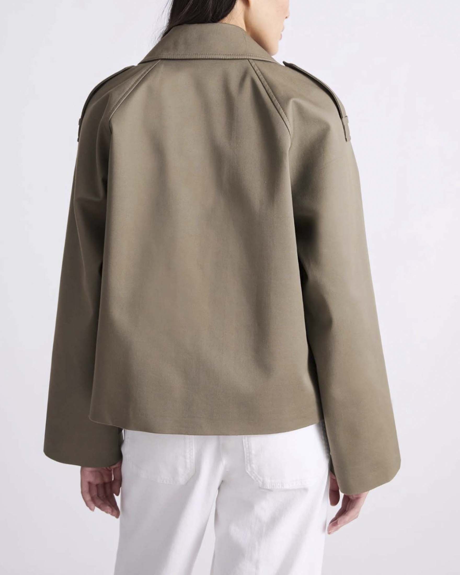 Trench corto doppiopetto Marella color khaki in gabardina di cotone stretch
