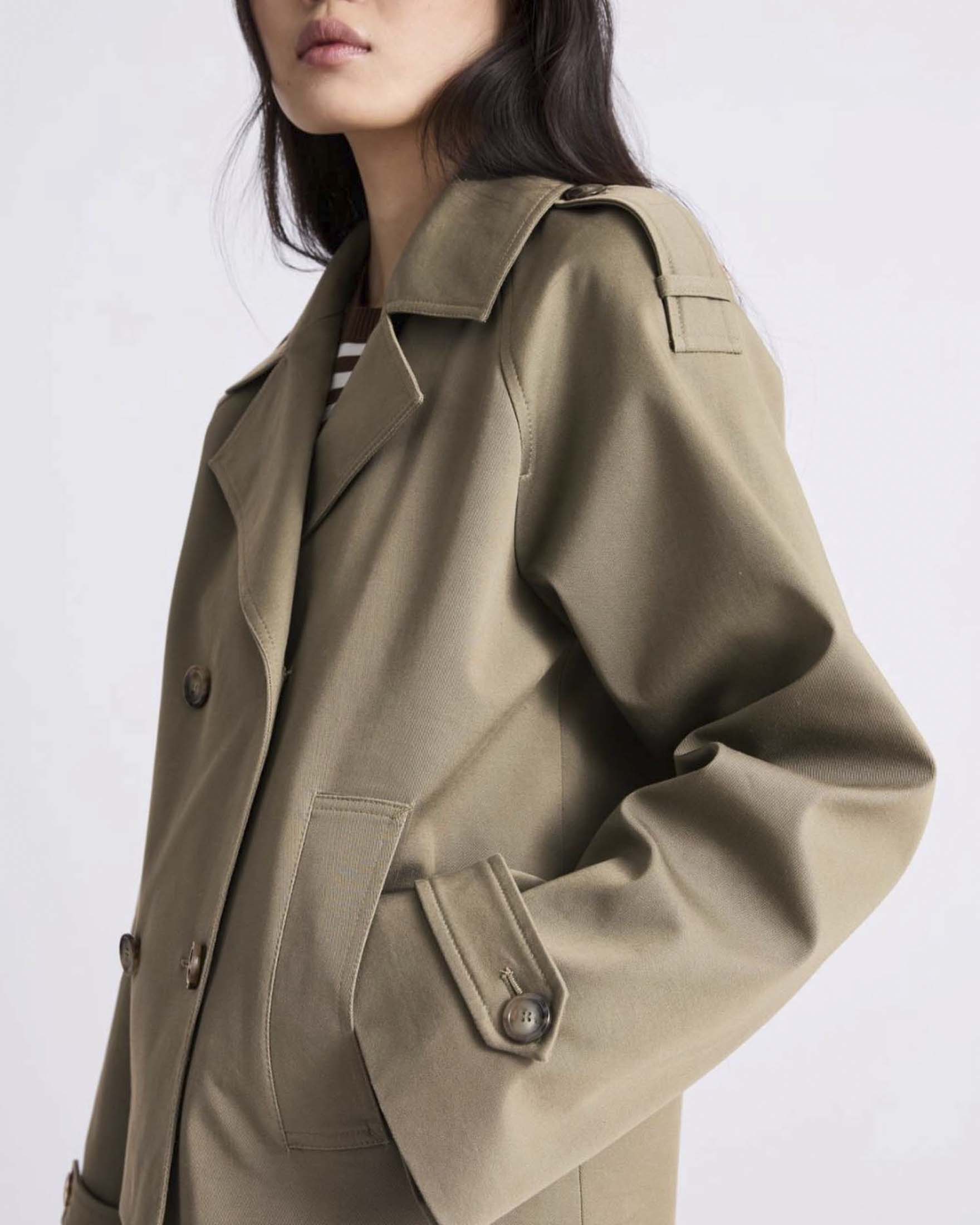Trench corto doppiopetto Marella color khaki in gabardina di cotone stretch