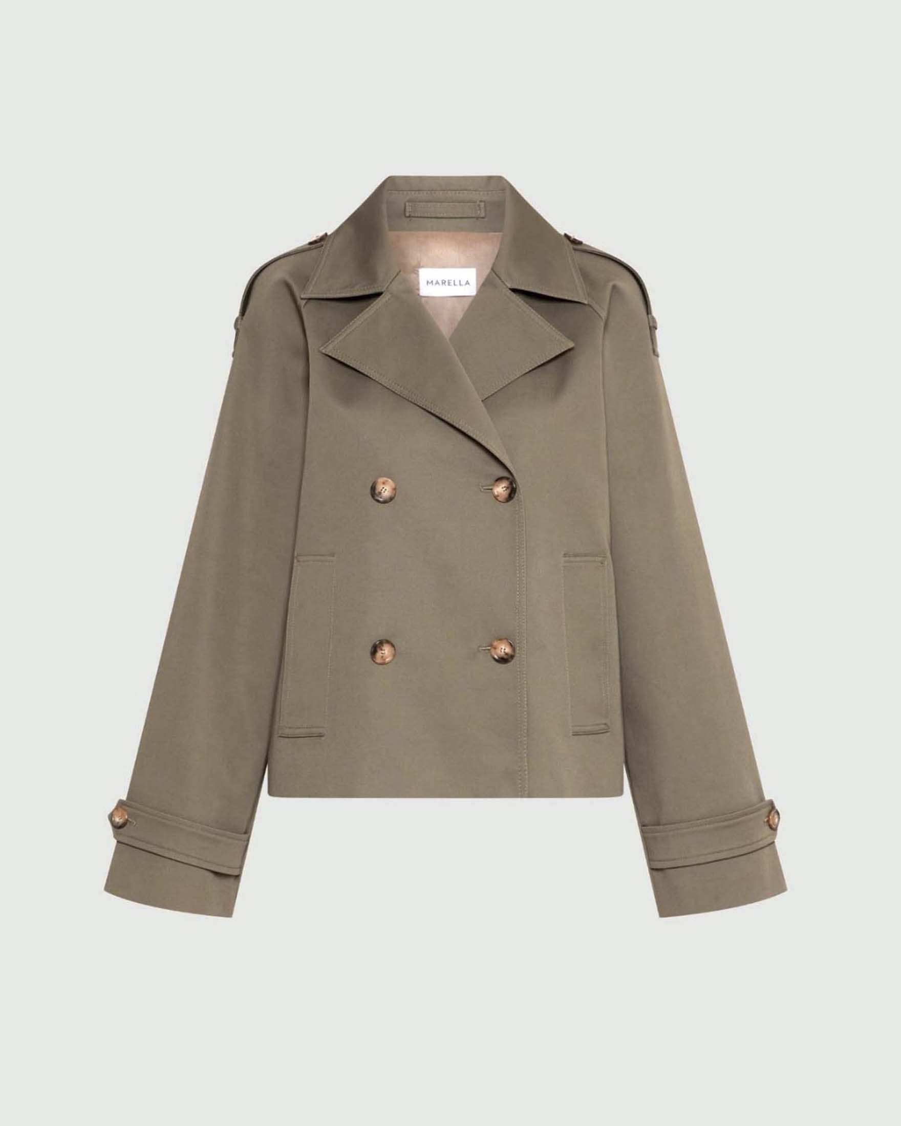 Trench corto doppiopetto Marella color khaki in gabardina di cotone stretch