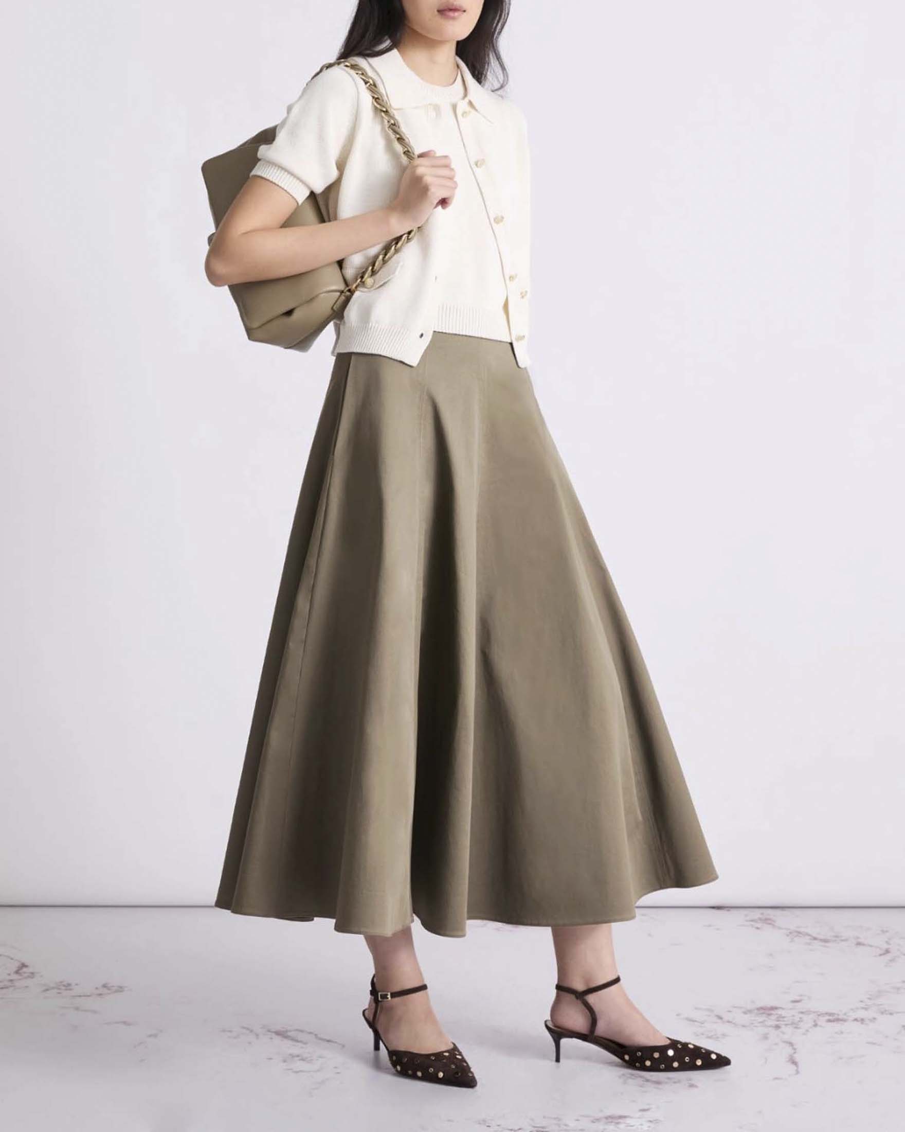 Cardigan maniche corte Marella in cotone e seta color avorio con tasche e bottoni dorati