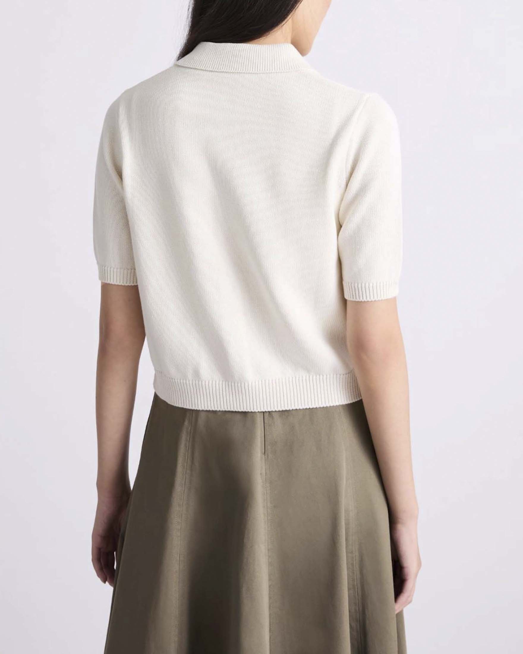 Cardigan maniche corte Marella in cotone e seta color avorio con tasche e bottoni dorati