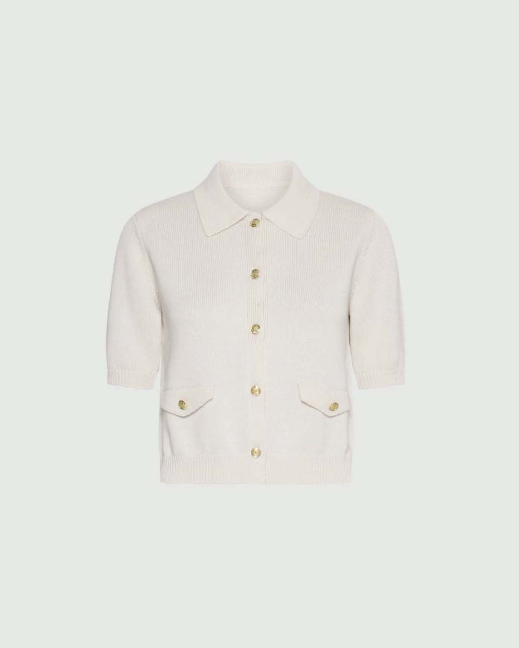 Cardigan maniche corte Marella in cotone e seta color avorio con tasche e bottoni dorati