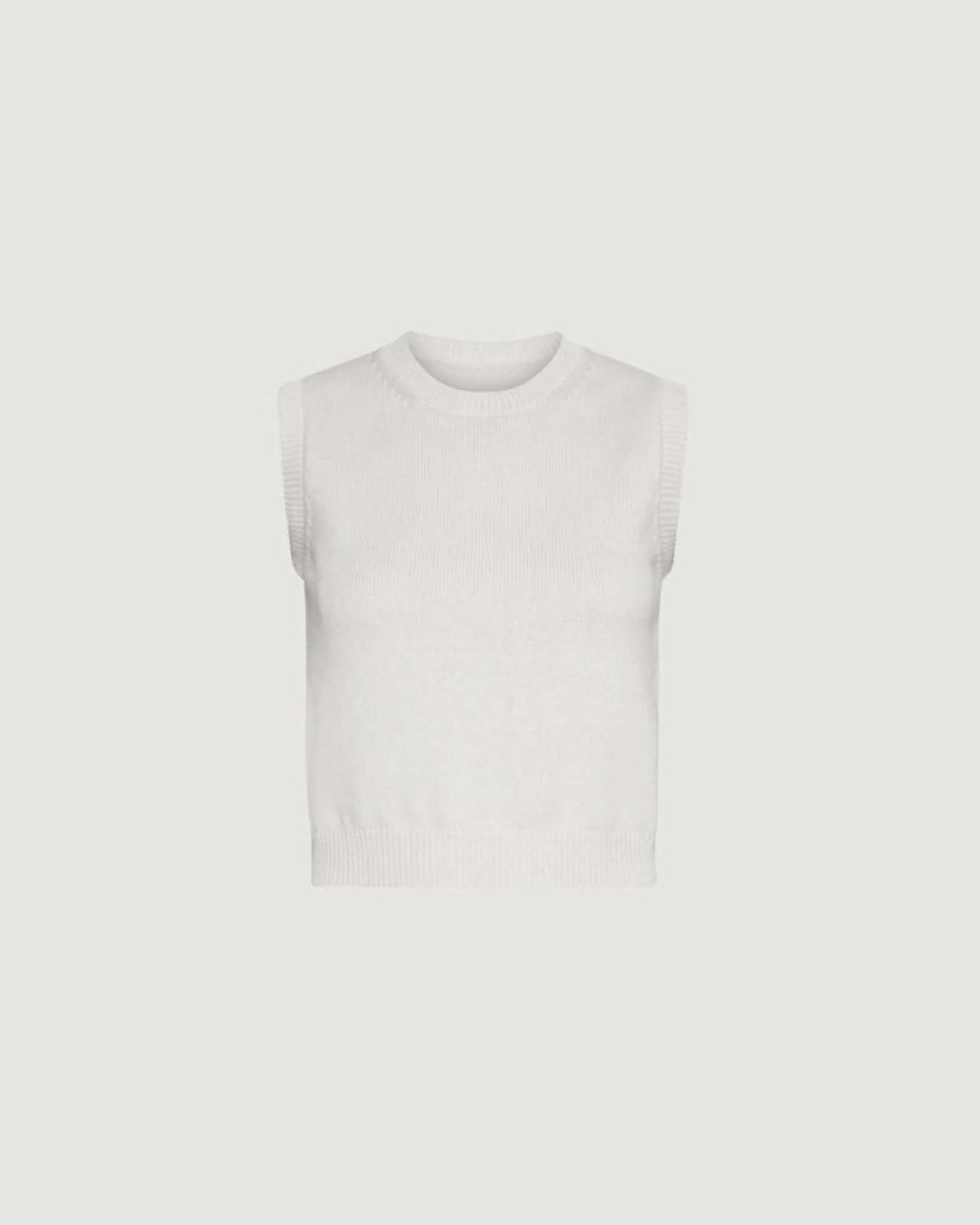 Gilet Marella color avorio in misto cotone e seta con bordi a costine