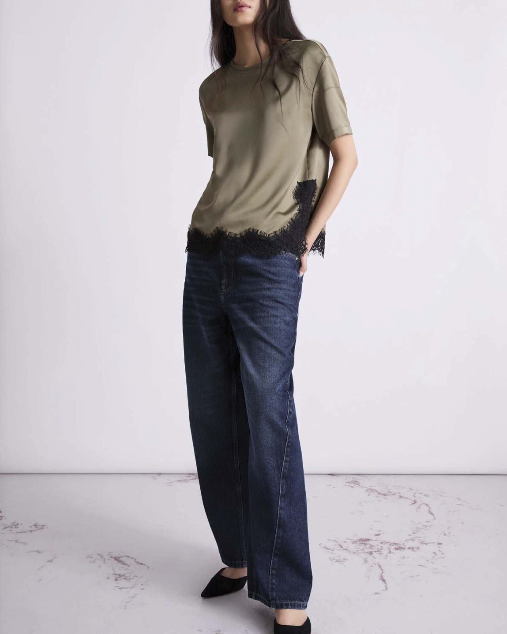 Jeans barrel Marella in denim blu di cotone con cuciture sagomate e dettagli dorati