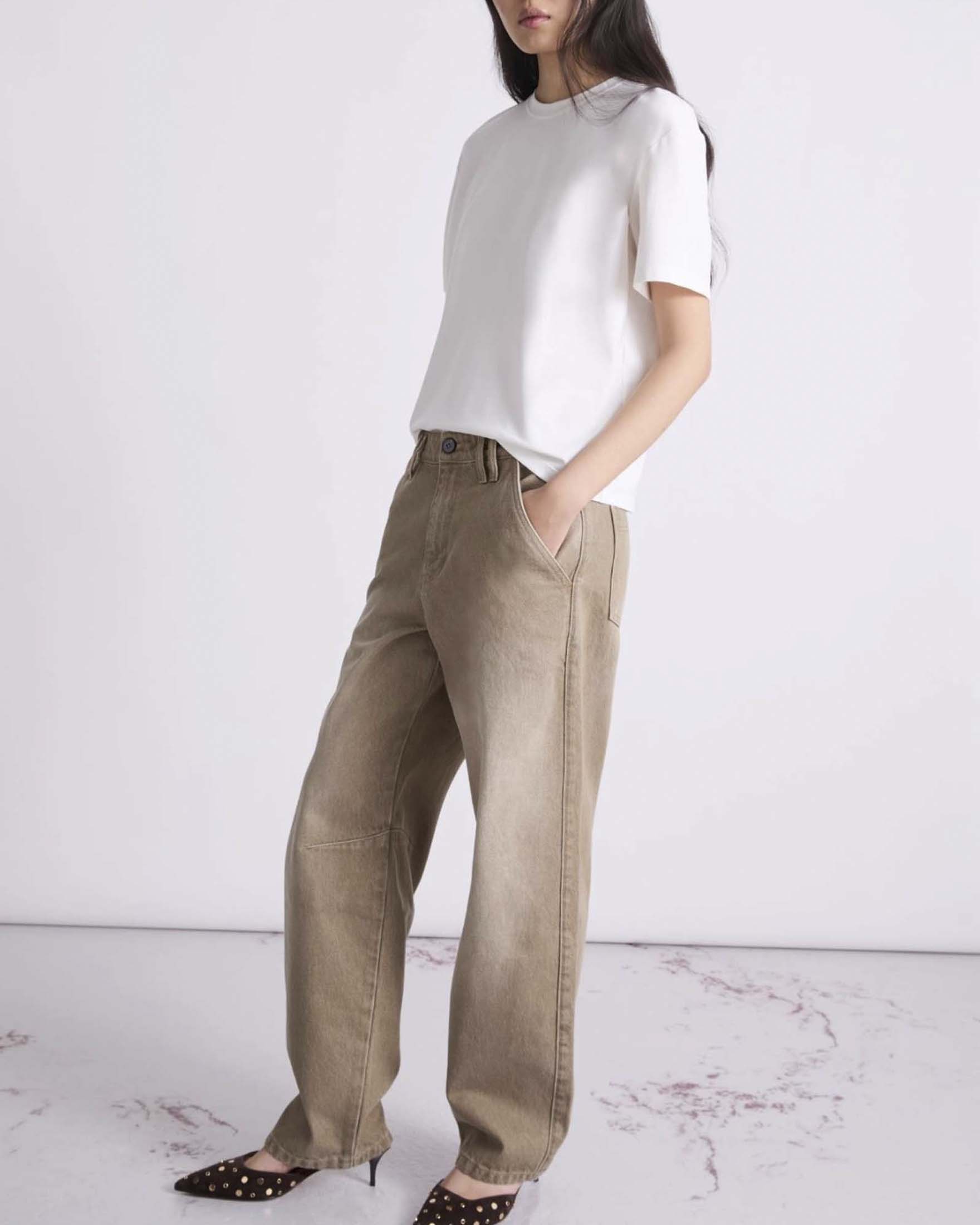 Jeans loose fit Marella color khaki con effetto used e pince al ginocchio image