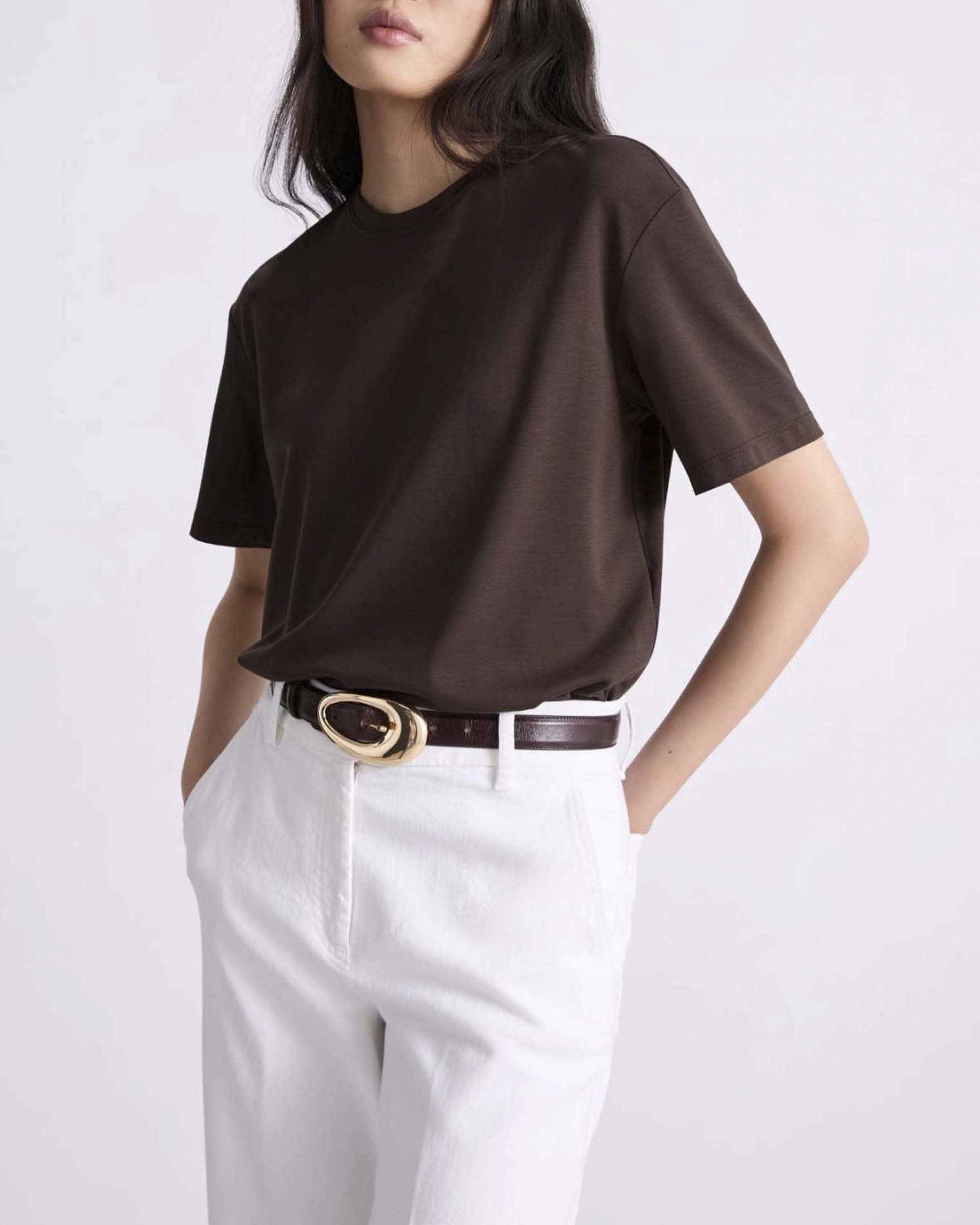 T-shirt boxy Marella marrone in jersey di cotone con impunture sul retro