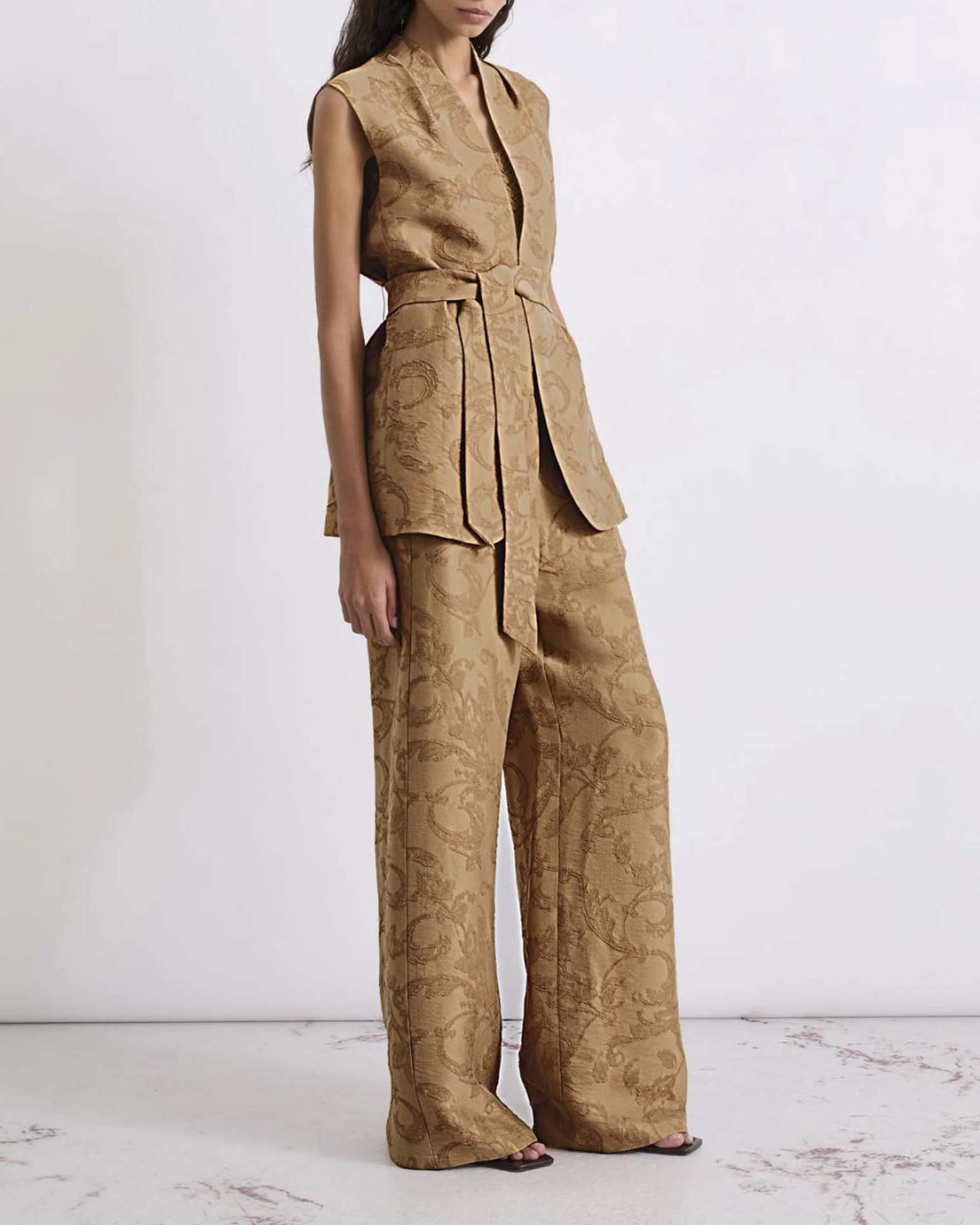 Pantaloni wide Marella color cuoio in viscosa con chiusura a gancio e vita elasticizzata