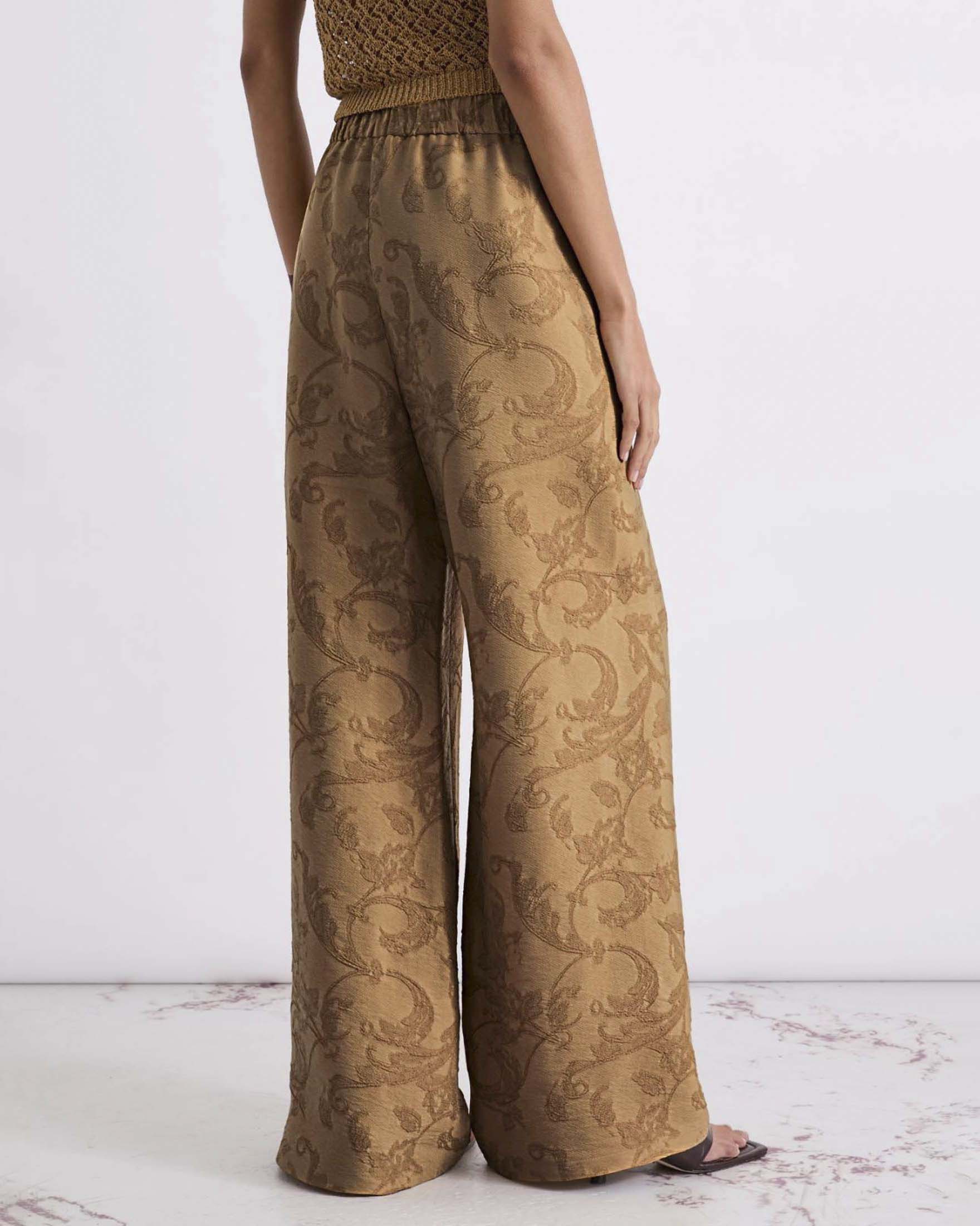 Pantaloni wide Marella color cuoio in viscosa con chiusura a gancio e vita elasticizzata