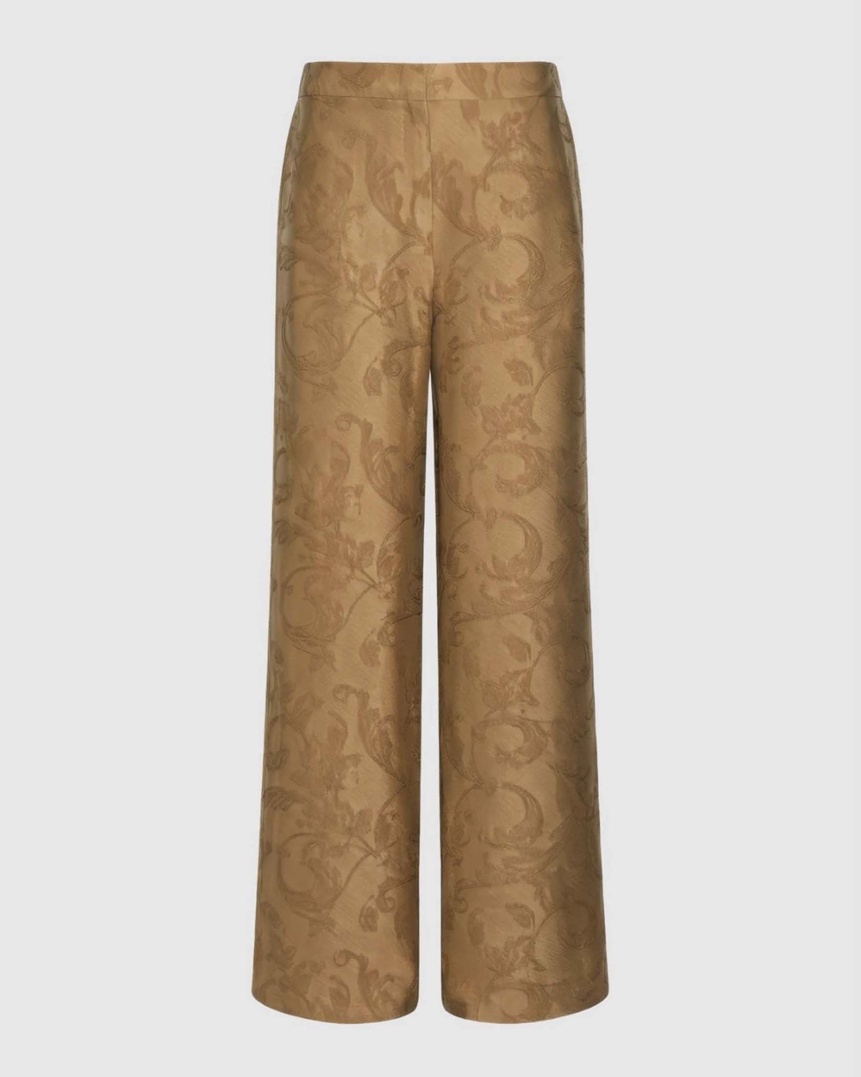 Pantaloni wide Marella color cuoio in viscosa con chiusura a gancio e vita elasticizzata