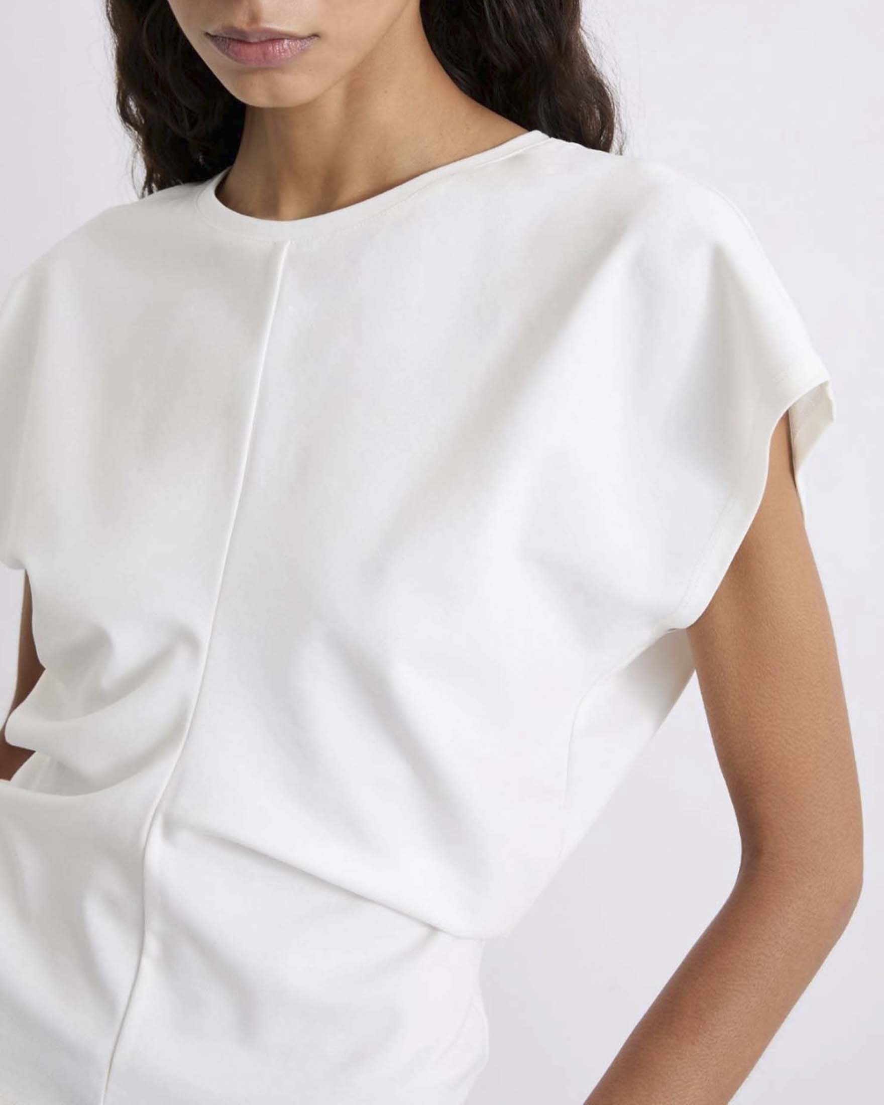T-shirt in jersey punto Milano Marella bianca con maniche a kimono e drappeggio