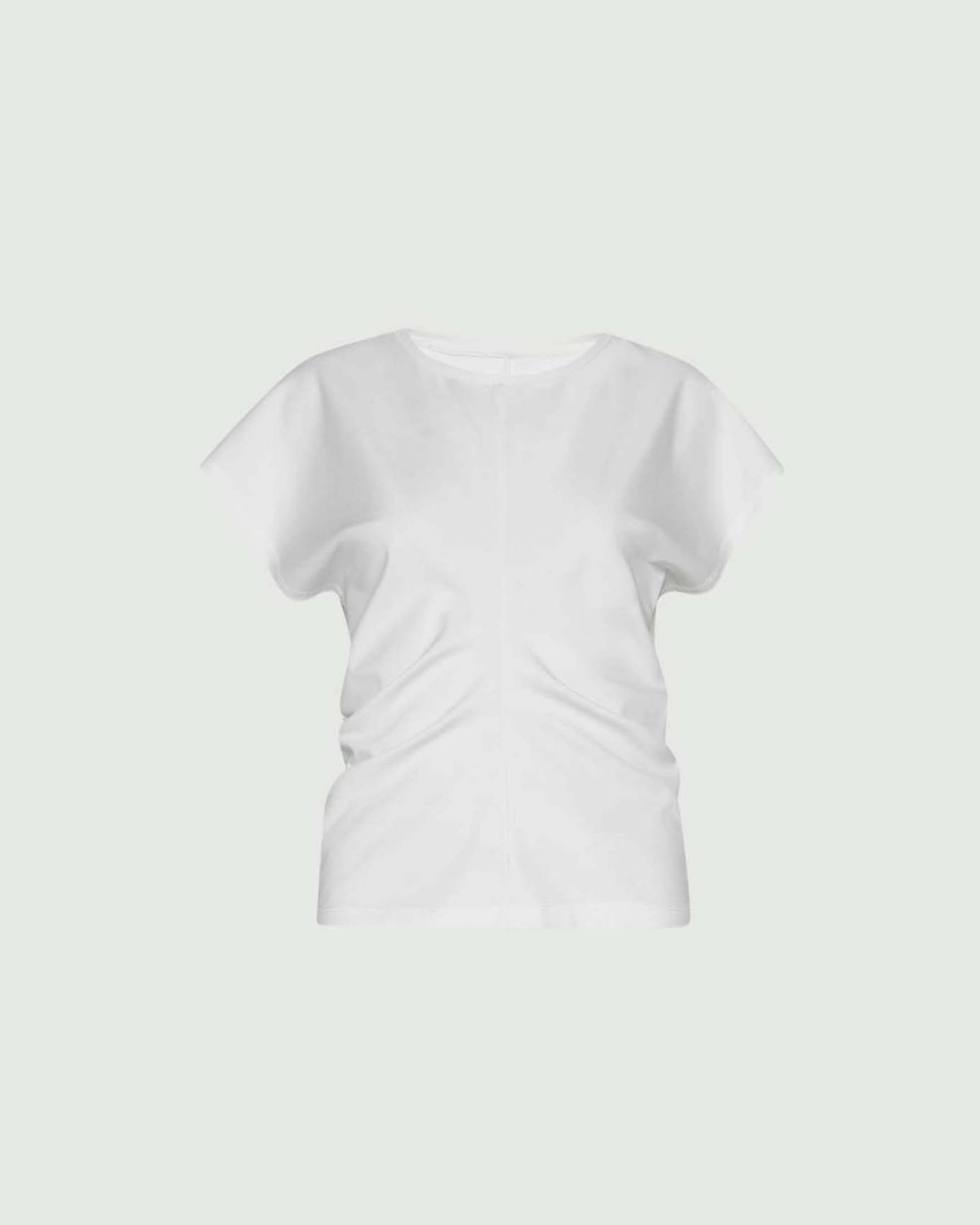 T-shirt in jersey punto Milano Marella bianca con maniche a kimono e drappeggio
