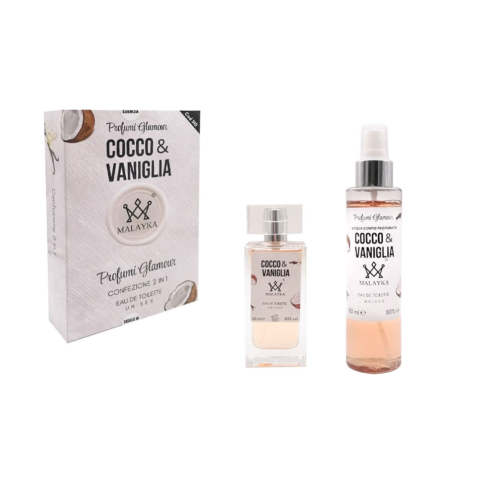 Glamour Cofanetto Unisex Profumo 50 Ml + Acqua Corpo 150 Ml Cocco e Vaniglia