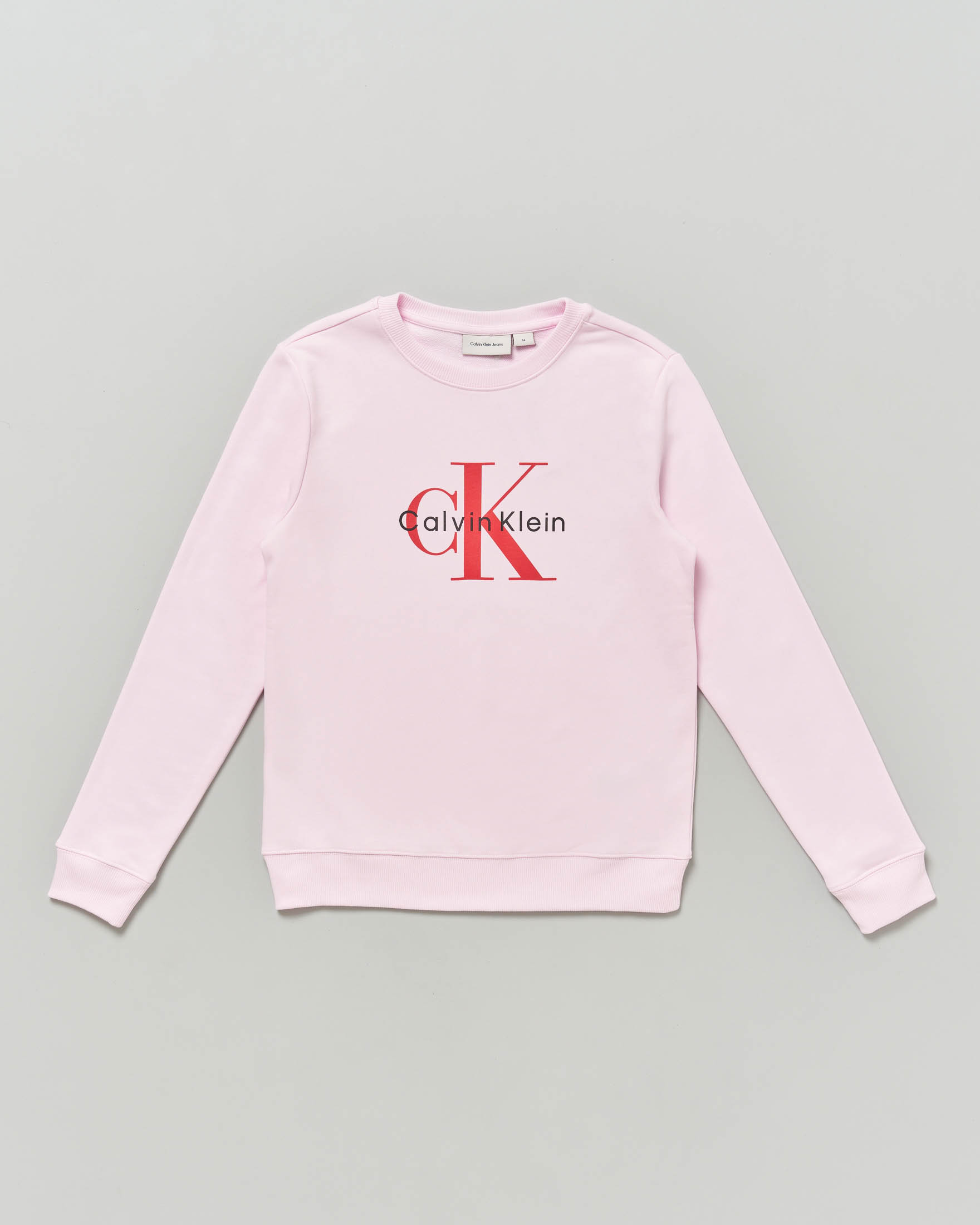Felpa Calvin Klein rosa a maniche lunghe con logo monogram rosso