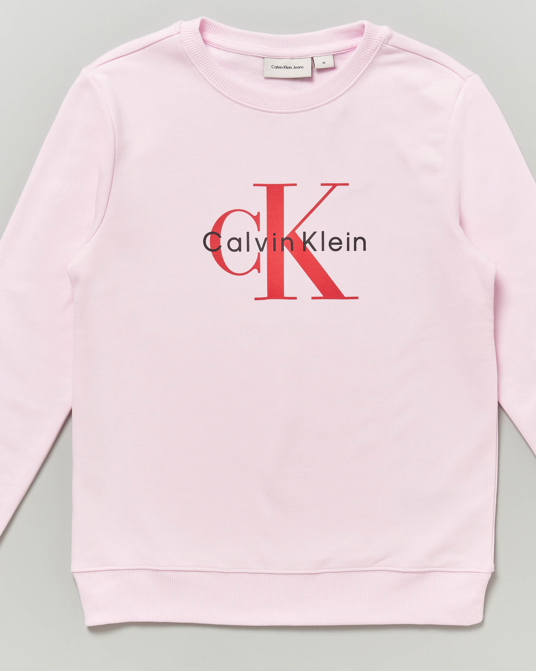 Felpa Calvin Klein rosa a maniche lunghe con logo monogram rosso image