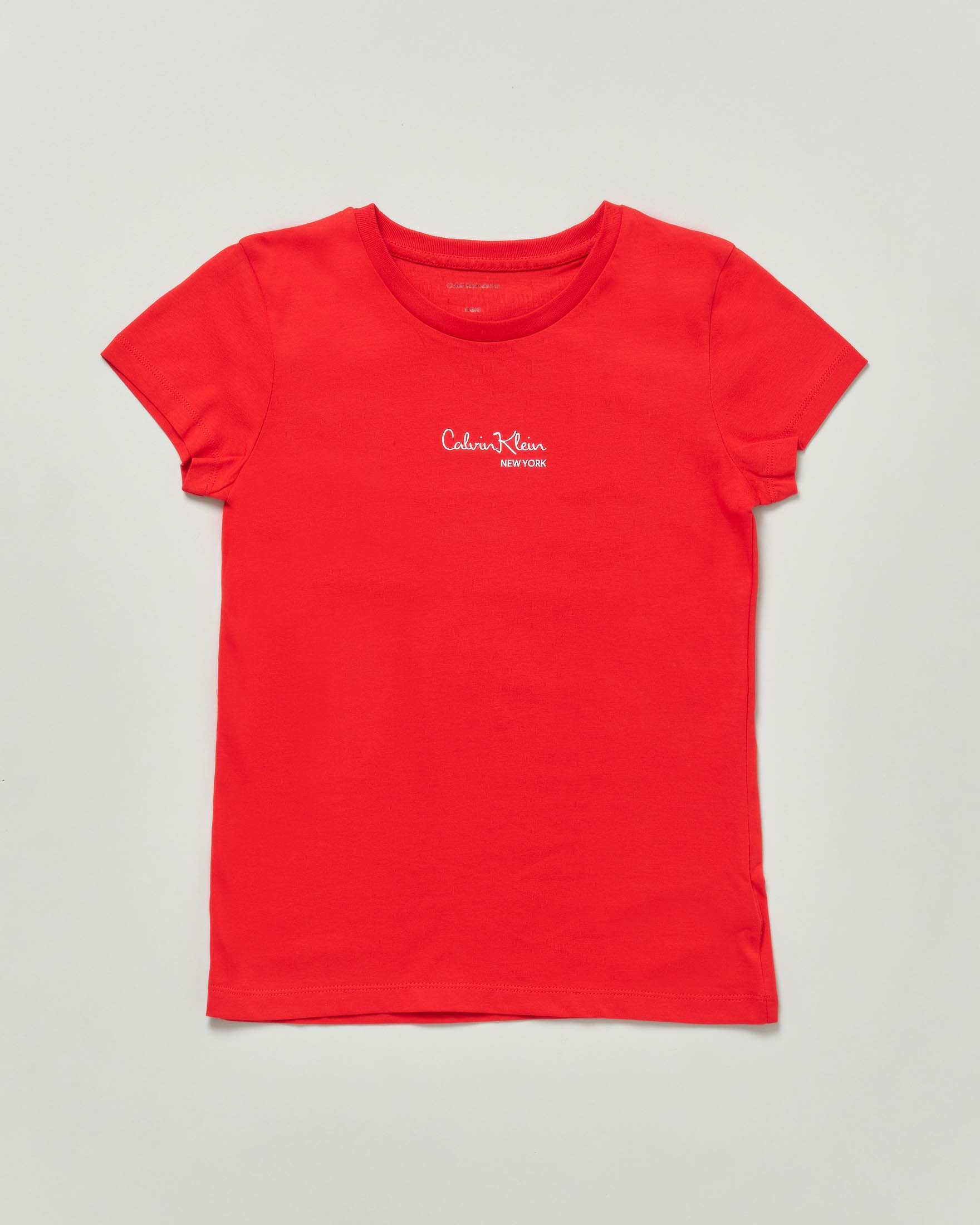 T-shirt rossa con scritta logo sul petto