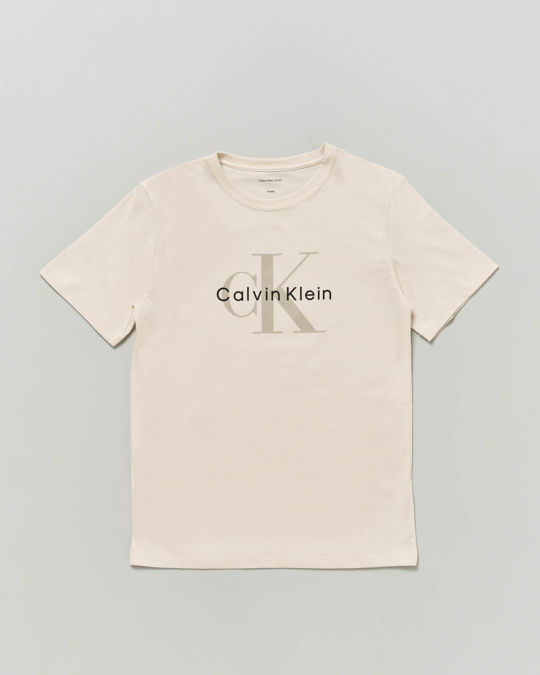 T-shirt mezza manica panna in puro cotone con logo monogram nero