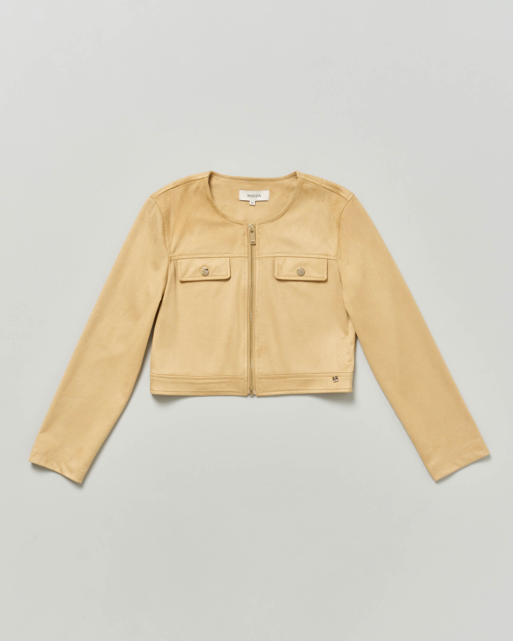 Giacca cropped Kocca in suede beige a maniche lunghe con zip