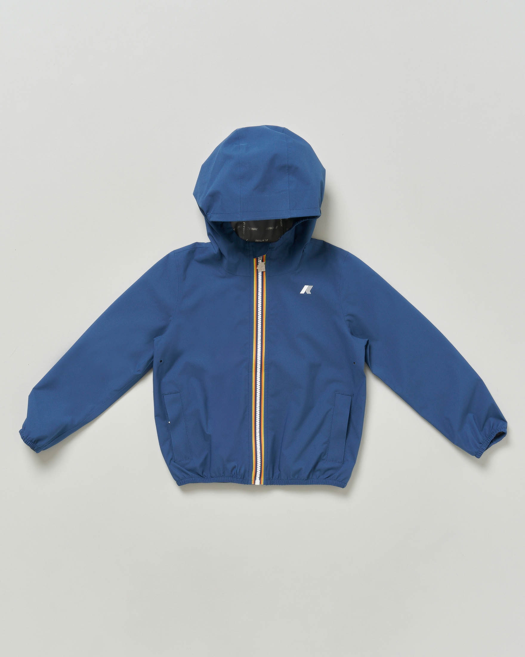 Giubbino K-way in nylon blu con cappuccio fisso